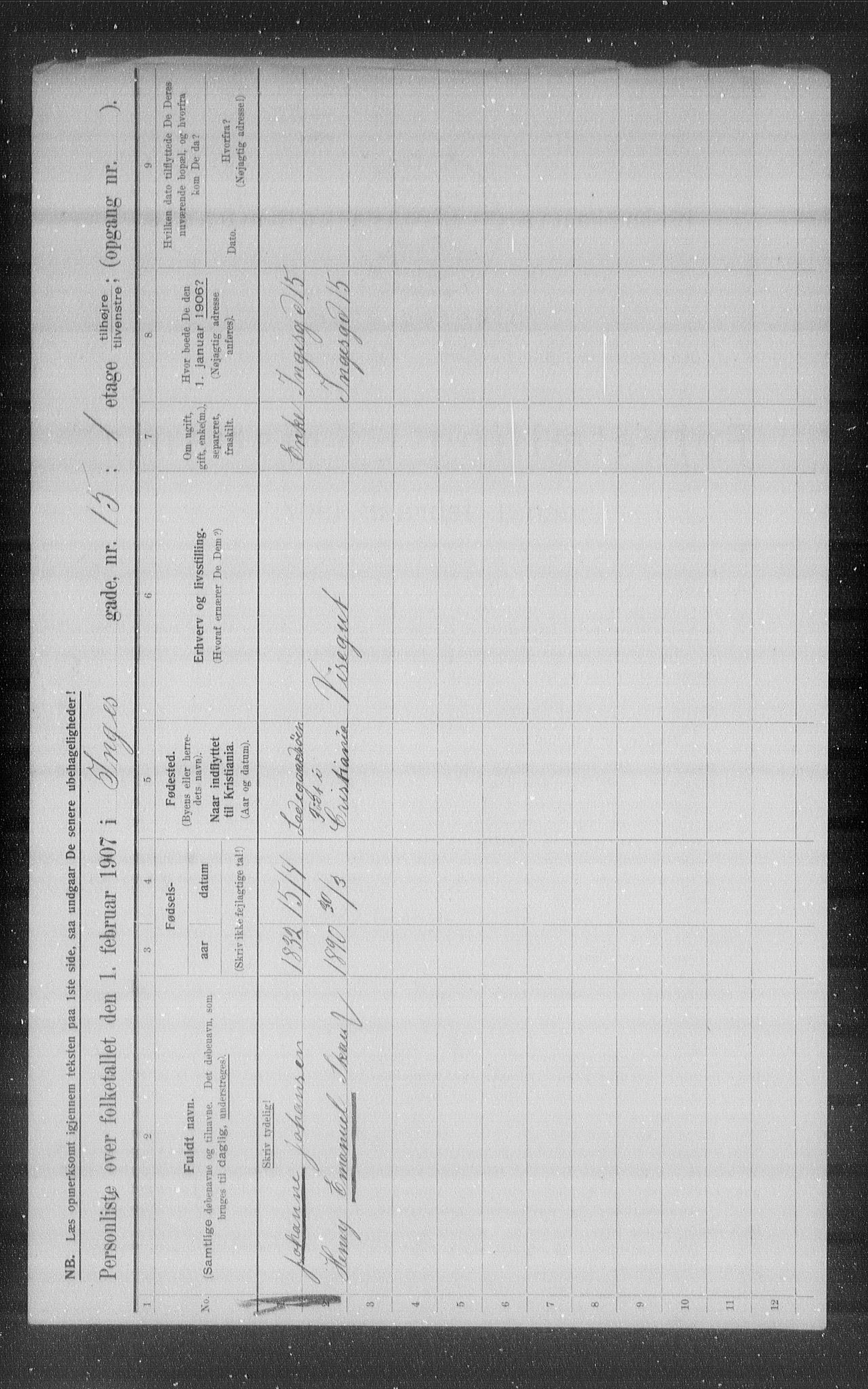 OBA, Municipal Census 1907 for Kristiania, 1907, p. 22844