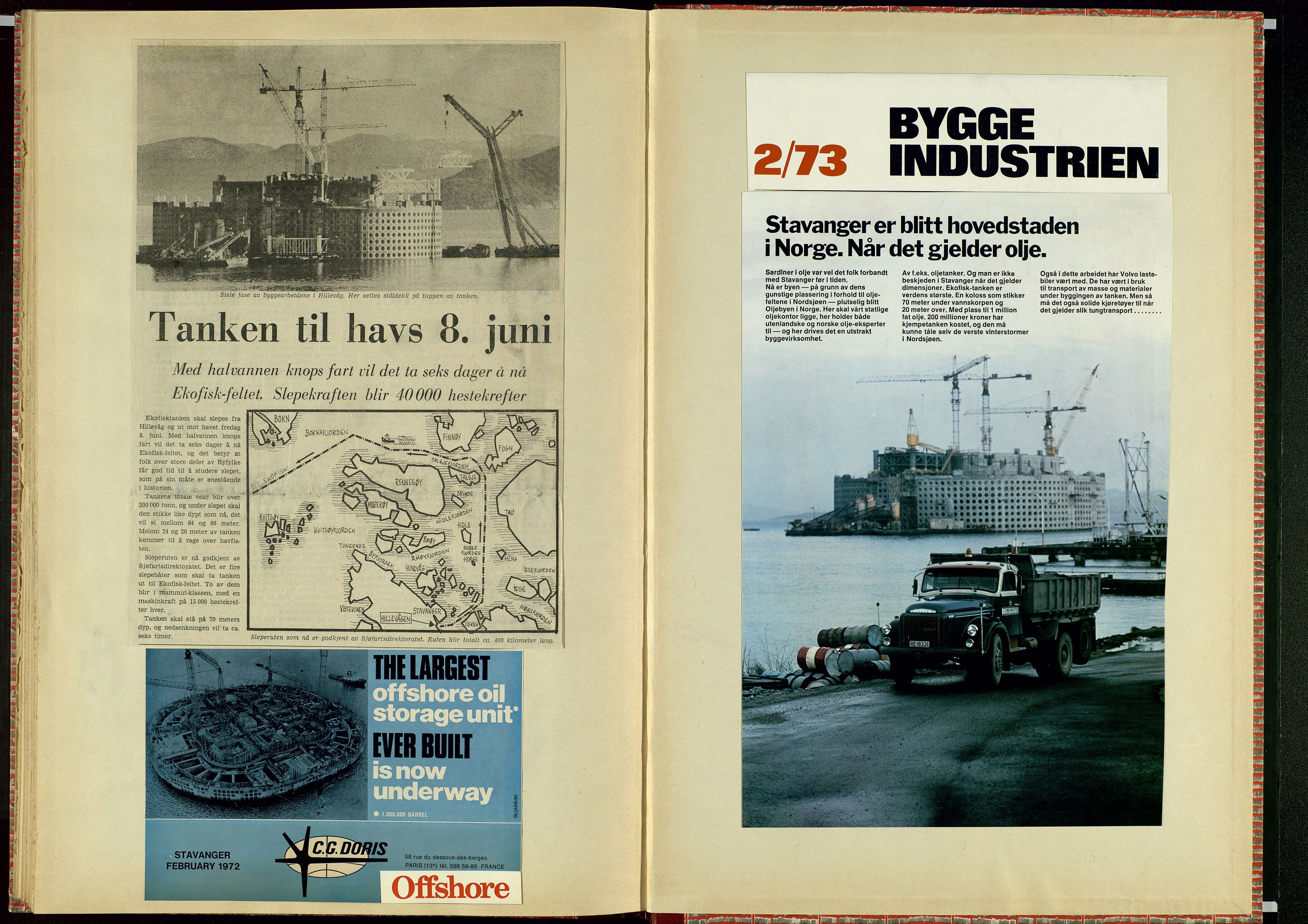 Pa 1791- Lindgren, John, AV/SAST-A-102502/Z/L0001: Avisutklipp/presseklipp samlet i 3 bøker av John Lindgren, Norwegian Contractors om Jåttåvågen, condeep, plattformbygging etc., 1971-1975