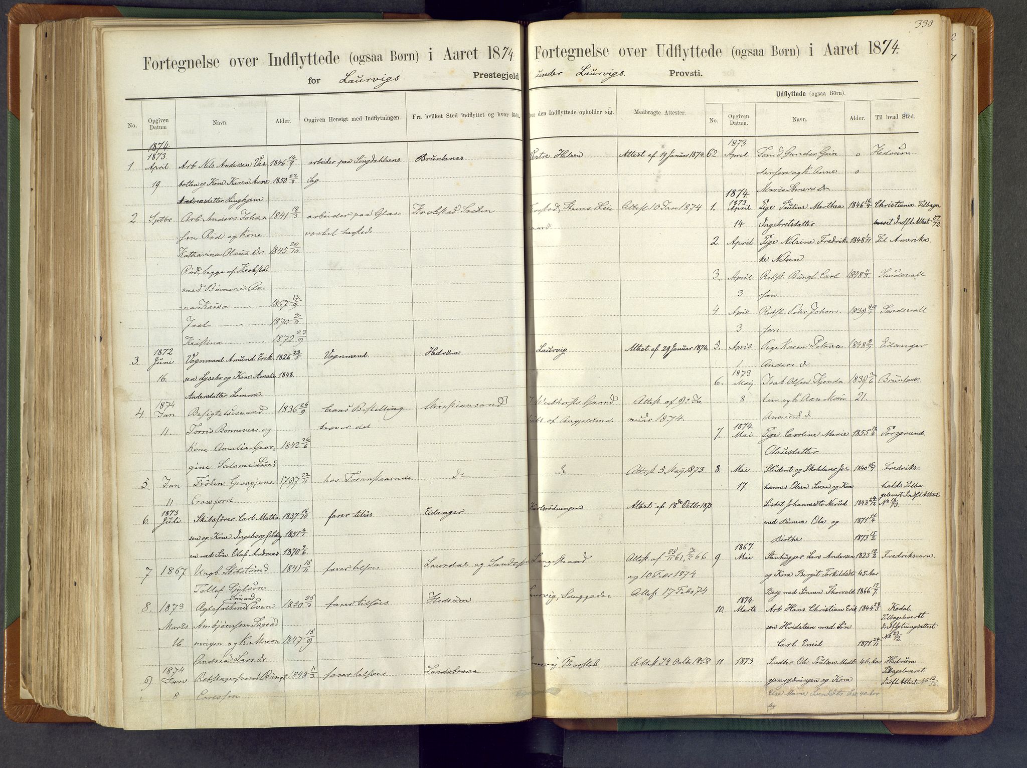 Larvik kirkebøker, AV/SAKO-A-352/F/Fa/L0007: Parish register (official) no. I 7, 1871-1883, p. 330