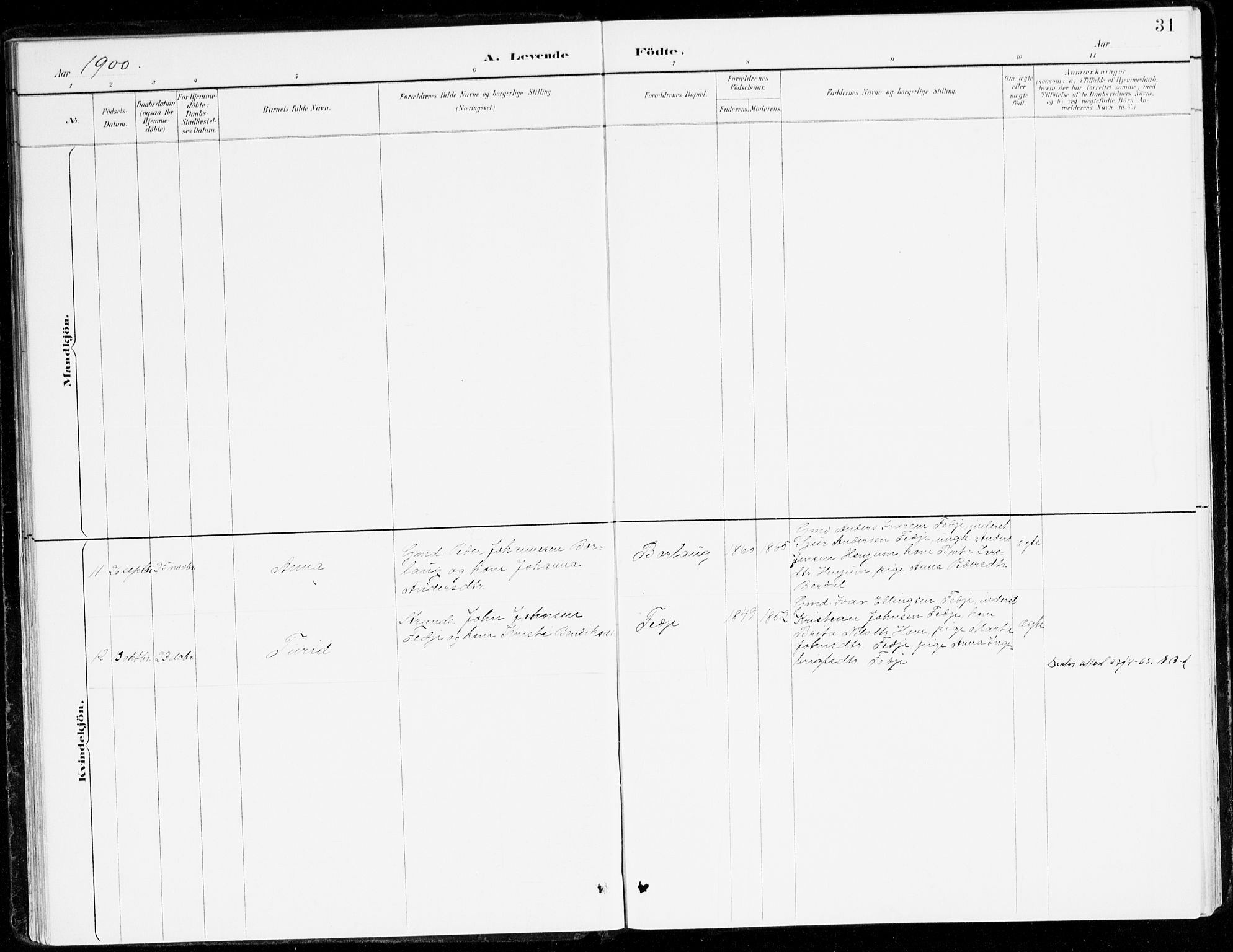Leikanger sokneprestembete, AV/SAB-A-81001/H/Haa/Haad/L0001: Parish register (official) no. D 1, 1887-1922, p. 31