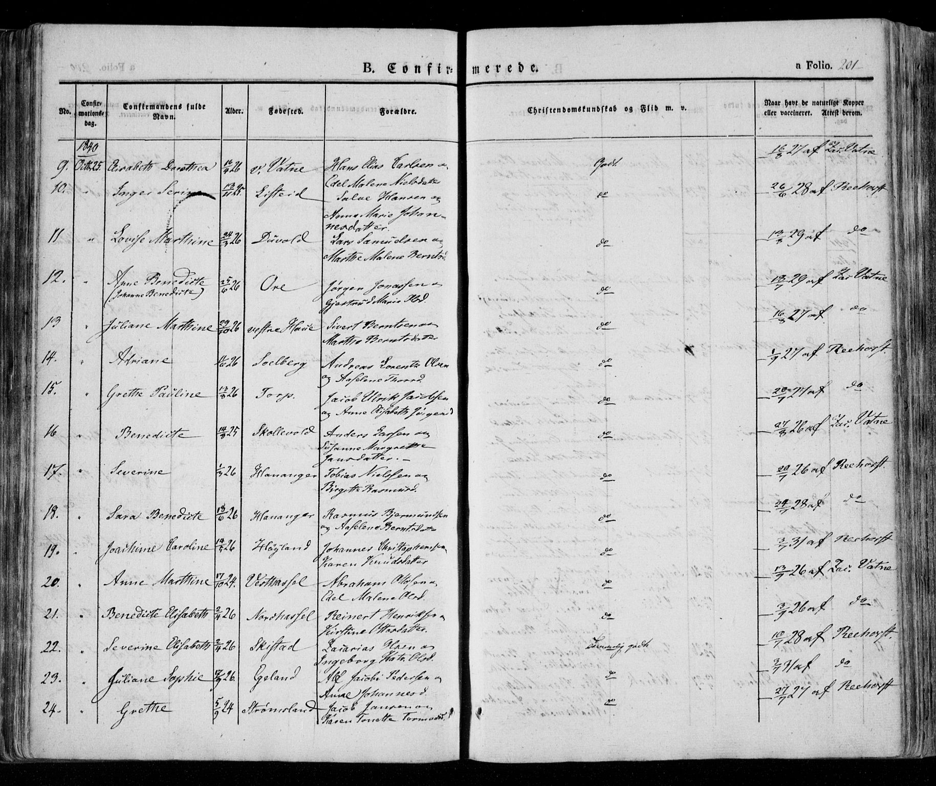 Lista sokneprestkontor, AV/SAK-1111-0027/F/Fa/L0009: Parish register (official) no. A 9, 1835-1846, p. 201