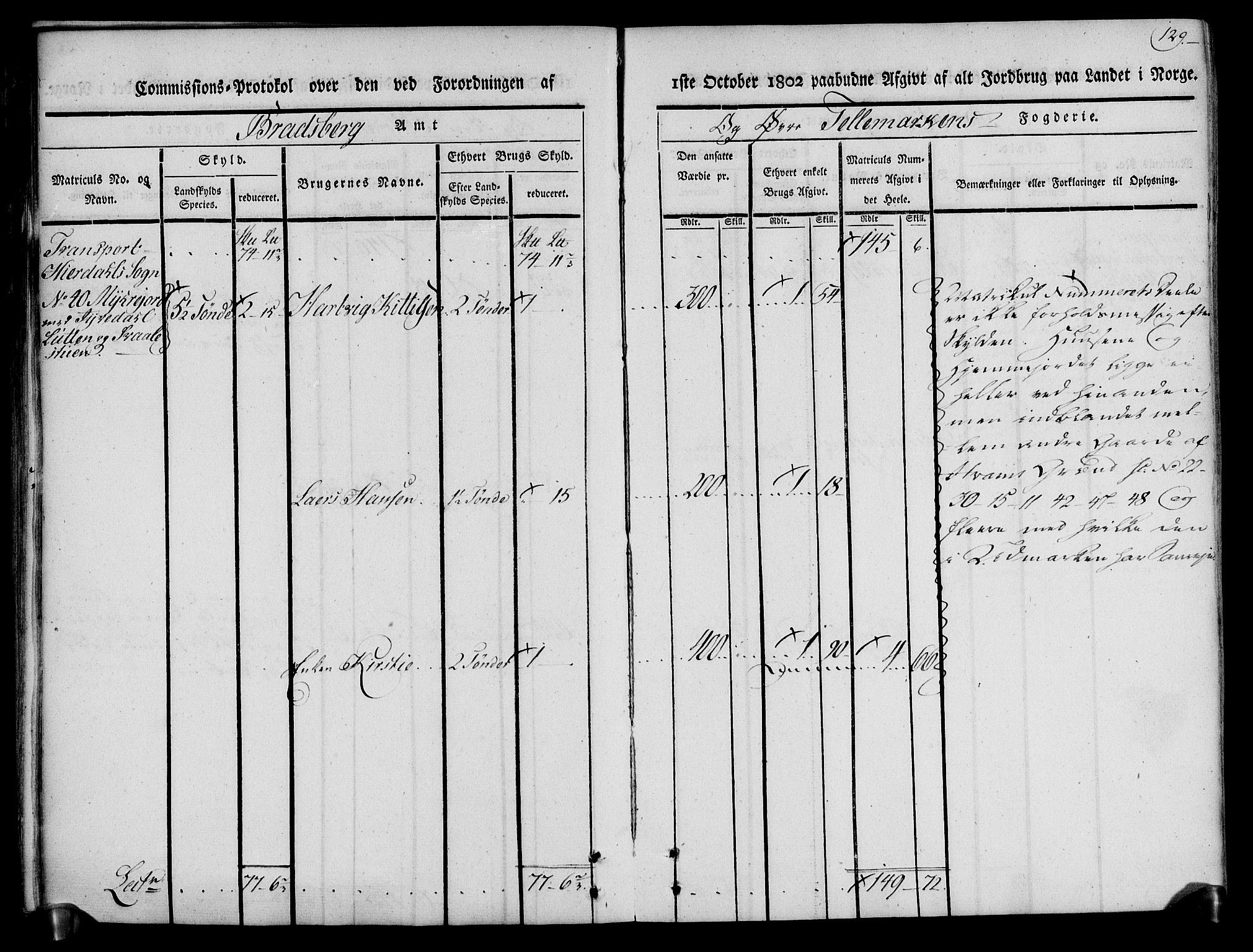 Rentekammeret inntil 1814, Realistisk ordnet avdeling, AV/RA-EA-4070/N/Ne/Nea/L0074: Øvre Telemarken fogderi. Kommisjonsprotokoll for fogderiets østre del - Tinn, Hjartdal og Seljord prestegjeld., 1803, p. 129