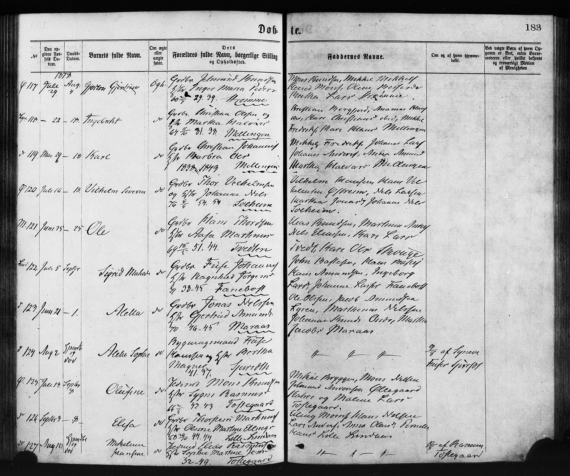 Lindås Sokneprestembete, SAB/A-76701/H/Haa: Parish register (official) no. A 18, 1869-1885, p. 183