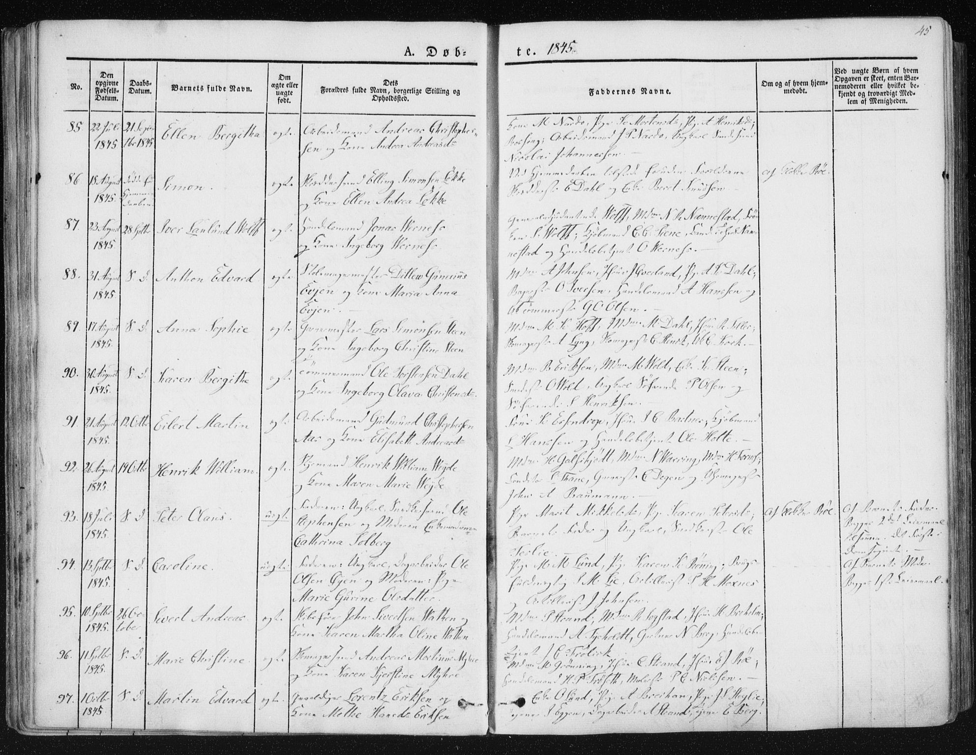 Ministerialprotokoller, klokkerbøker og fødselsregistre - Sør-Trøndelag, AV/SAT-A-1456/602/L0110: Parish register (official) no. 602A08, 1840-1854, p. 45