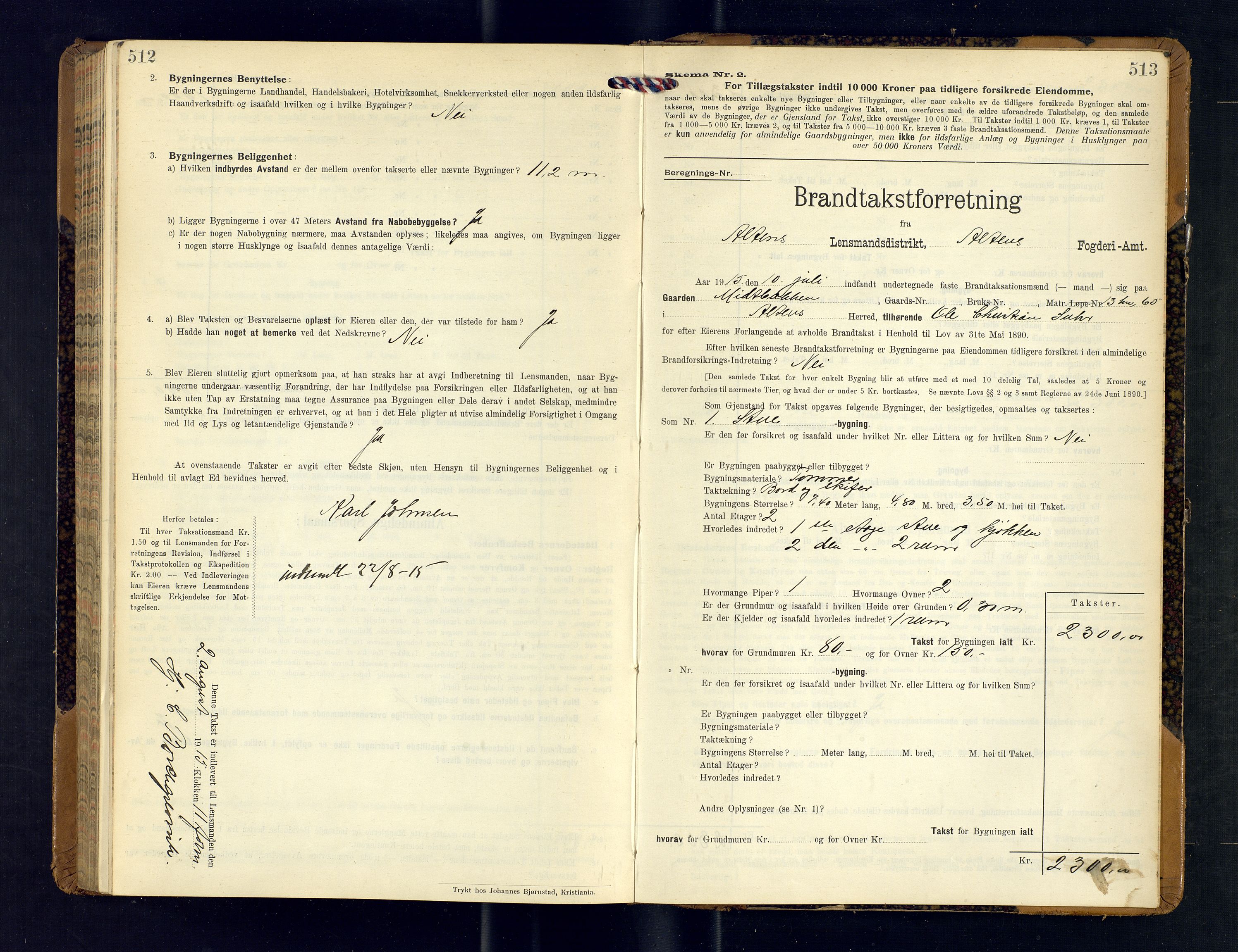 Alta lensmannskontor, AV/SATØ-S-1165/O/Ob/L0171: Branntakstprotokoll, 1911-1915, p. 512-513