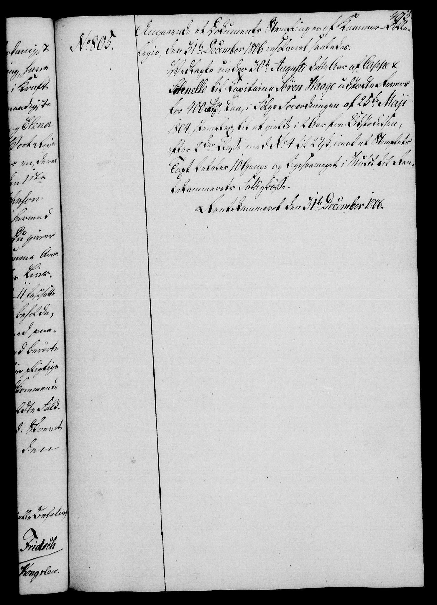 Rentekammeret, Kammerkanselliet, RA/EA-3111/G/Gg/Gga/L0018: Norsk ekspedisjonsprotokoll med register (merket RK 53.18), 1804-1806, p. 493