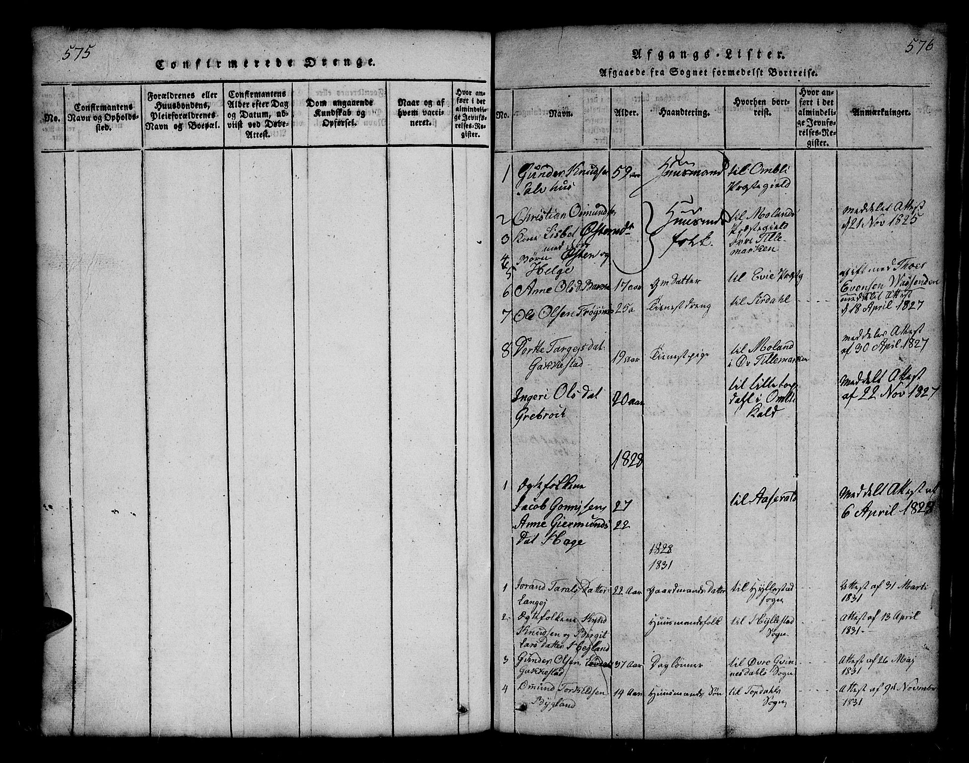 Bygland sokneprestkontor, AV/SAK-1111-0006/F/Fb/Fbb/L0001: Parish register (copy) no. B 1, 1816-1843, p. 578-579