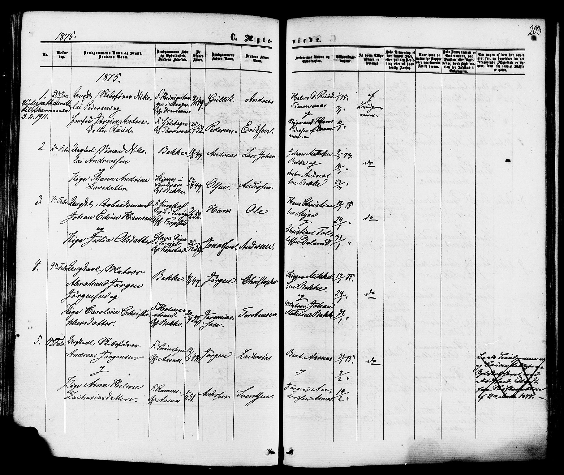 Sande Kirkebøker, SAKO/A-53/F/Fa/L0005: Parish register (official) no. 5, 1865-1877, p. 203