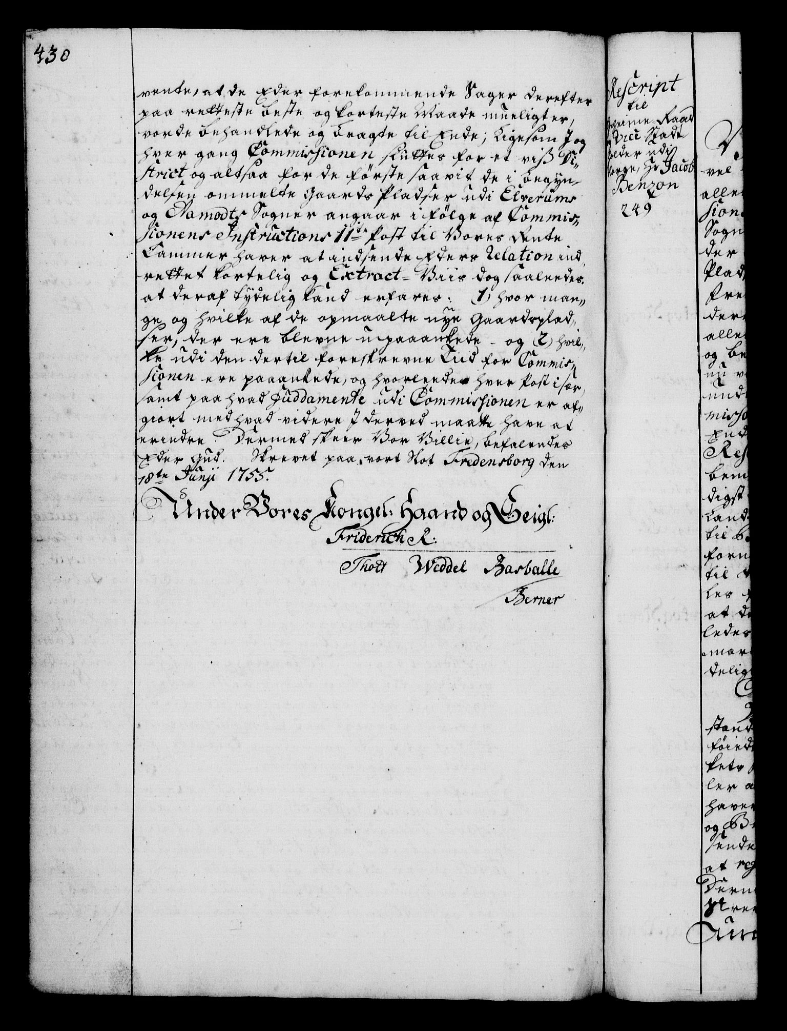 Rentekammeret, Kammerkanselliet, RA/EA-3111/G/Gg/Gga/L0006: Norsk ekspedisjonsprotokoll med register (merket RK 53.6), 1749-1759, p. 438