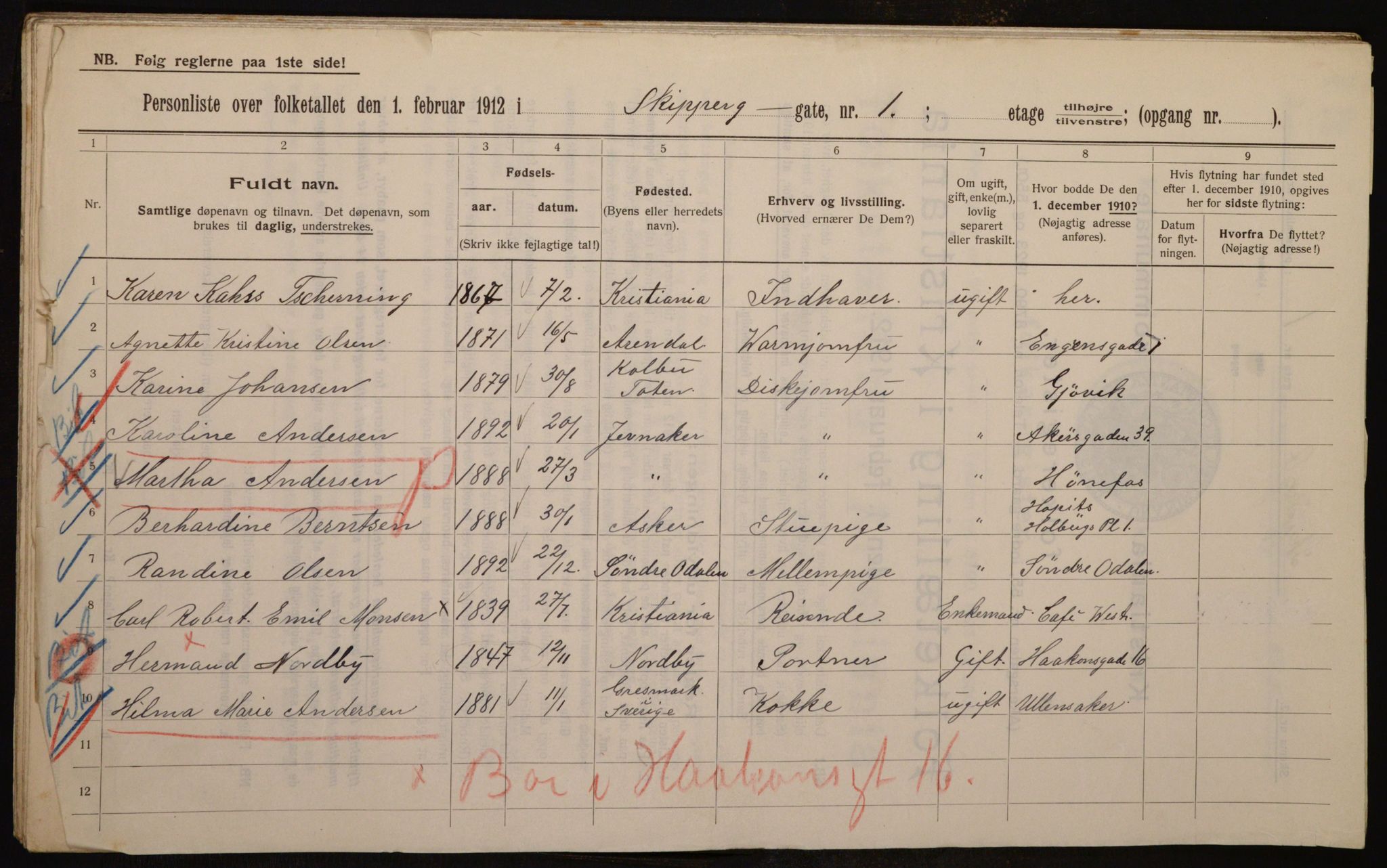 OBA, Municipal Census 1912 for Kristiania, 1912, p. 95717