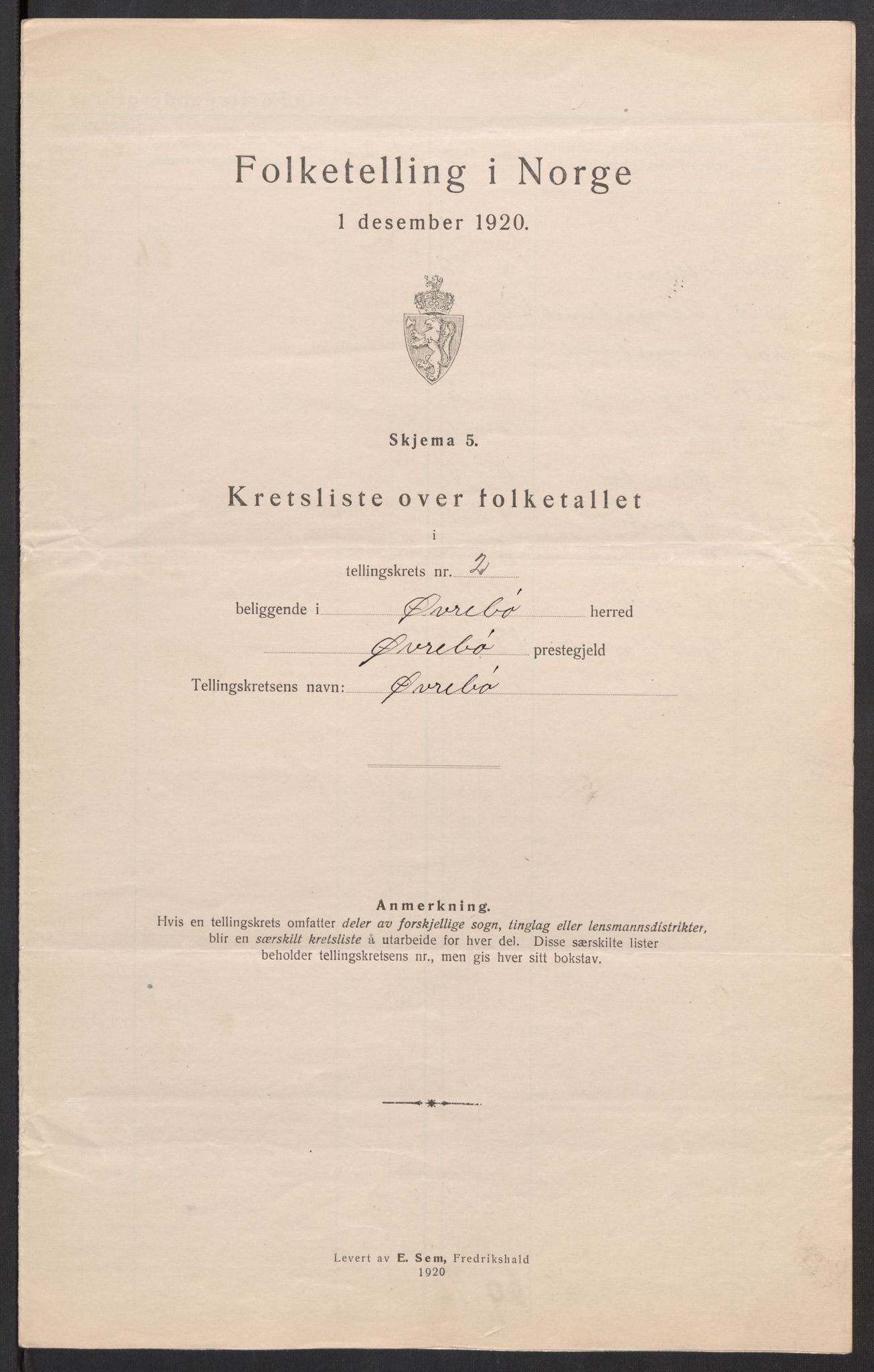 SAK, 1920 census for Øvrebø, 1920, p. 14