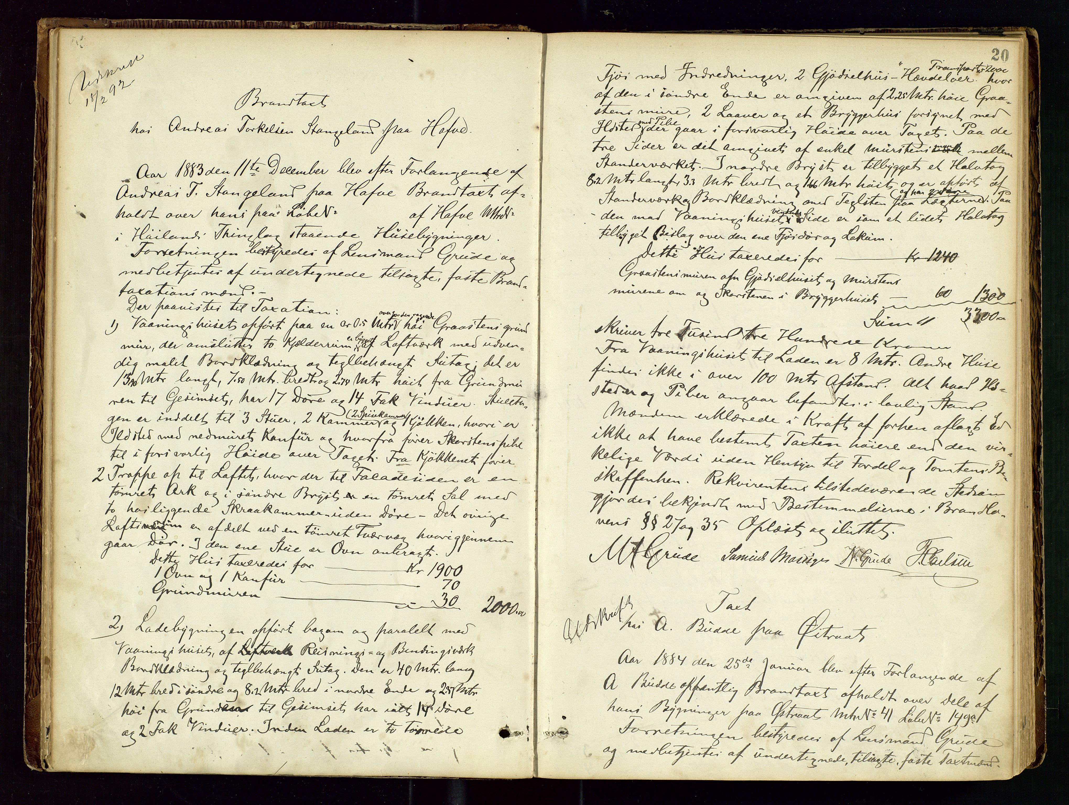 Høyland/Sandnes lensmannskontor, AV/SAST-A-100166/Goa/L0002: "Brandtaxtprotokol for Landafdelingen i Høiland", 1880-1917, p. 19b-20a