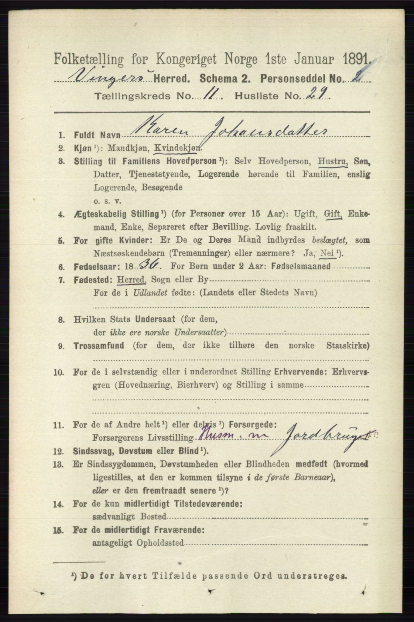RA, 1891 census for 0421 Vinger, 1891, p. 5528