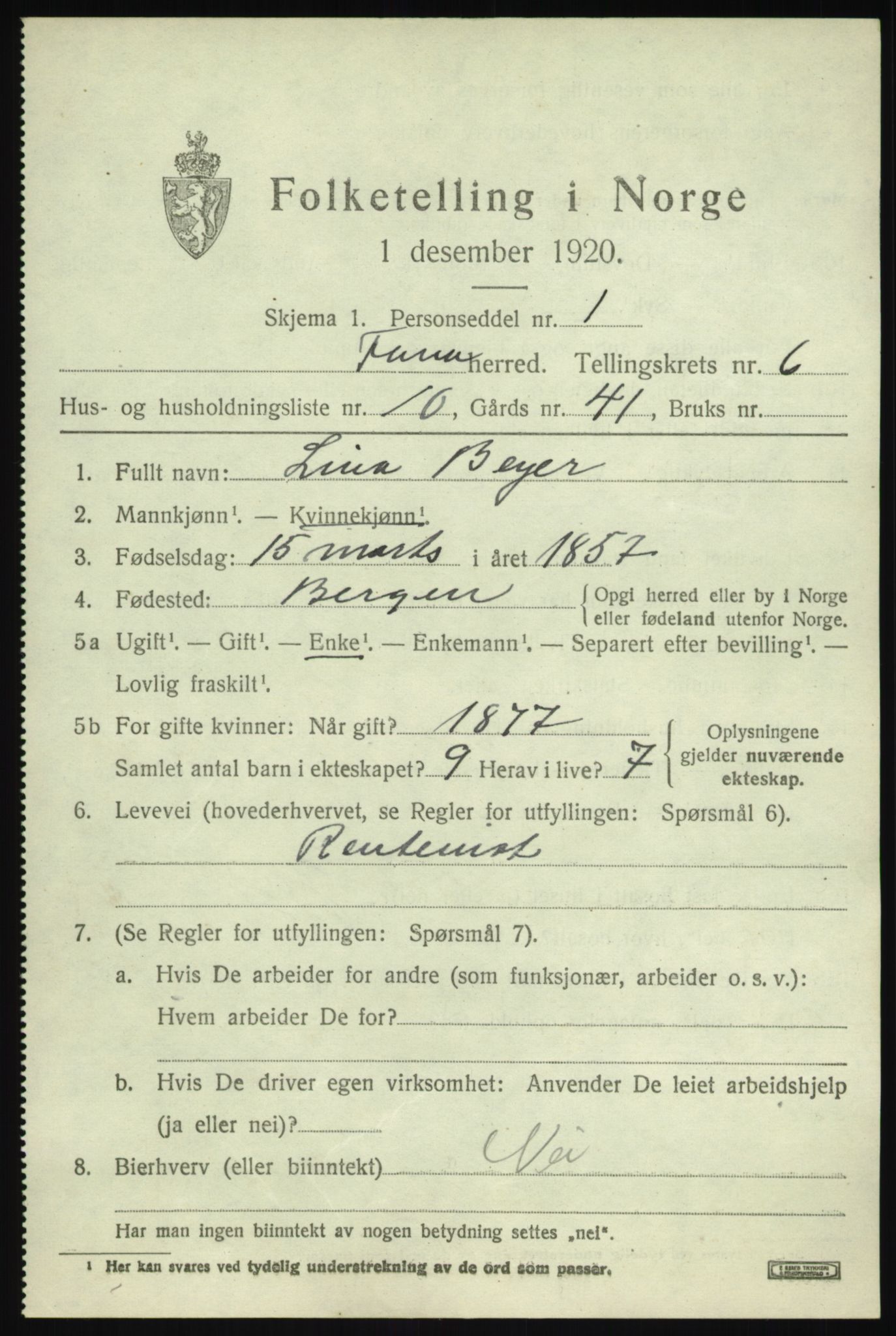 SAB, 1920 census for Fana, 1920, p. 10247