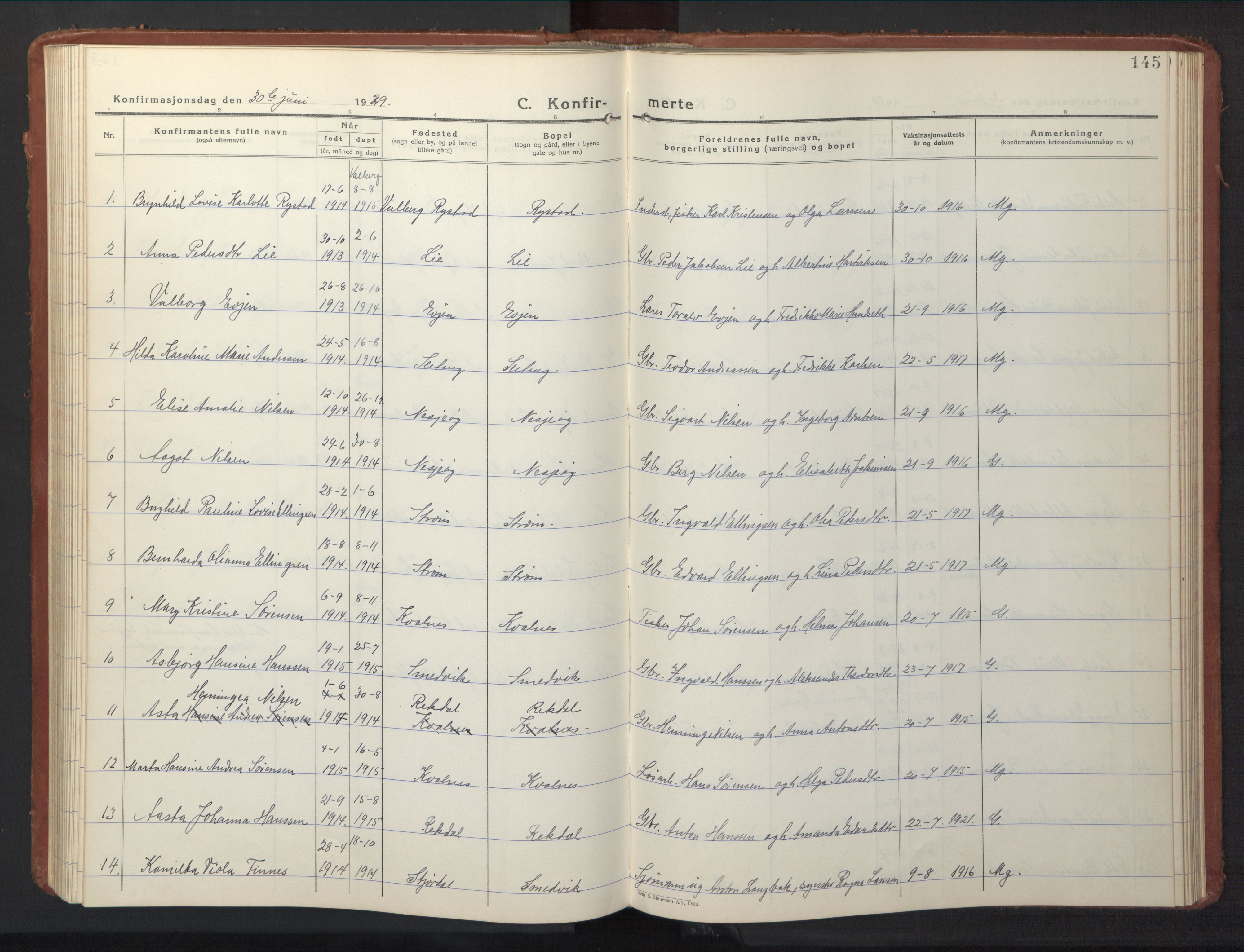 Ministerialprotokoller, klokkerbøker og fødselsregistre - Nordland, AV/SAT-A-1459/880/L1143: Parish register (copy) no. 880C05, 1929-1951, p. 145