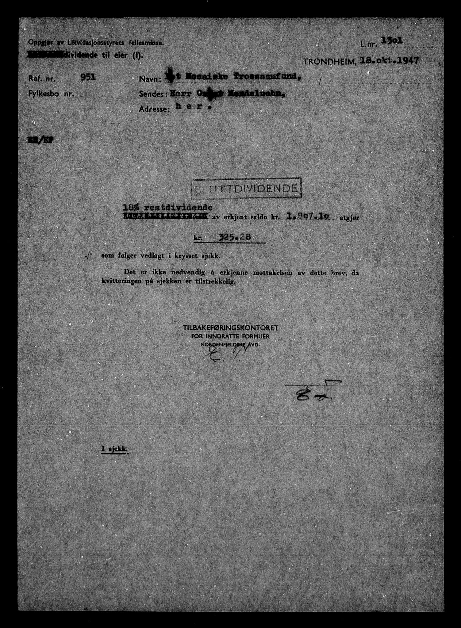 Justisdepartementet, Tilbakeføringskontoret for inndratte formuer, AV/RA-S-1564/H/Hc/Hca/L0906: --, 1945-1947, p. 98