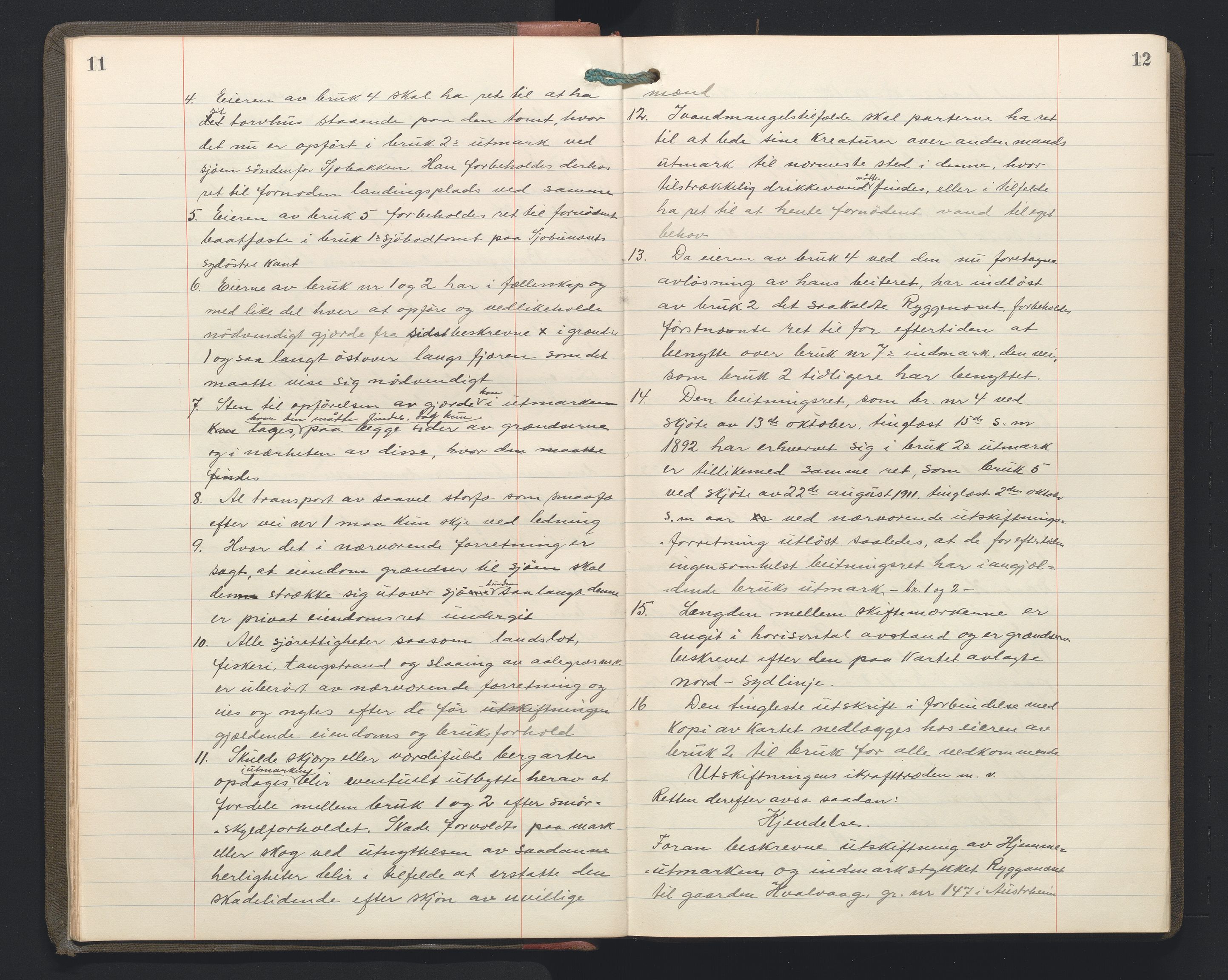 Hordaland jordskiftedøme - II Ytre Nordhordland jordskiftedistrikt, AV/SAB-A-6901/A/Aa/L0034: Forhandlingsprotokoll, 1923-1925, p. 11-12