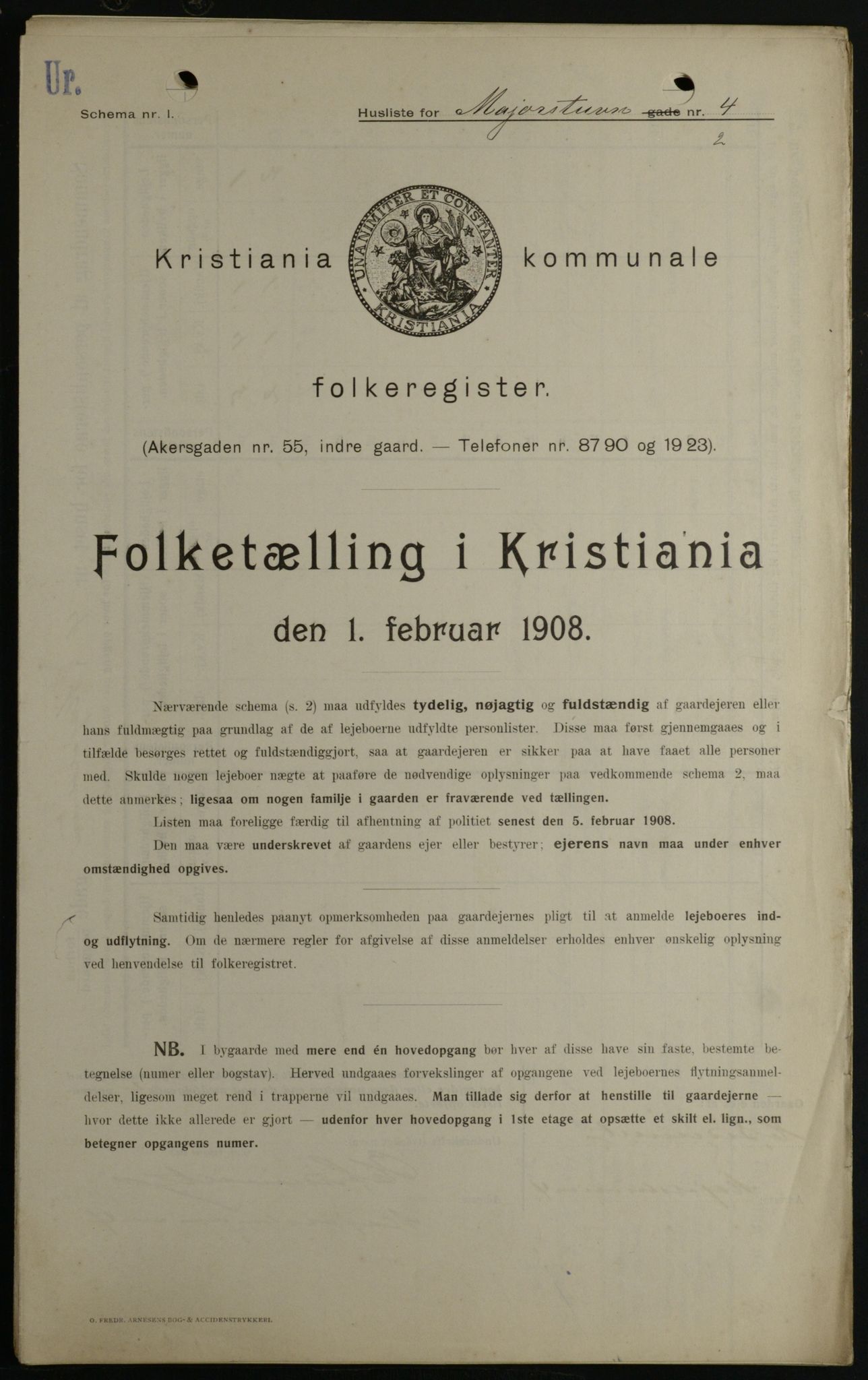 OBA, Municipal Census 1908 for Kristiania, 1908, p. 53336