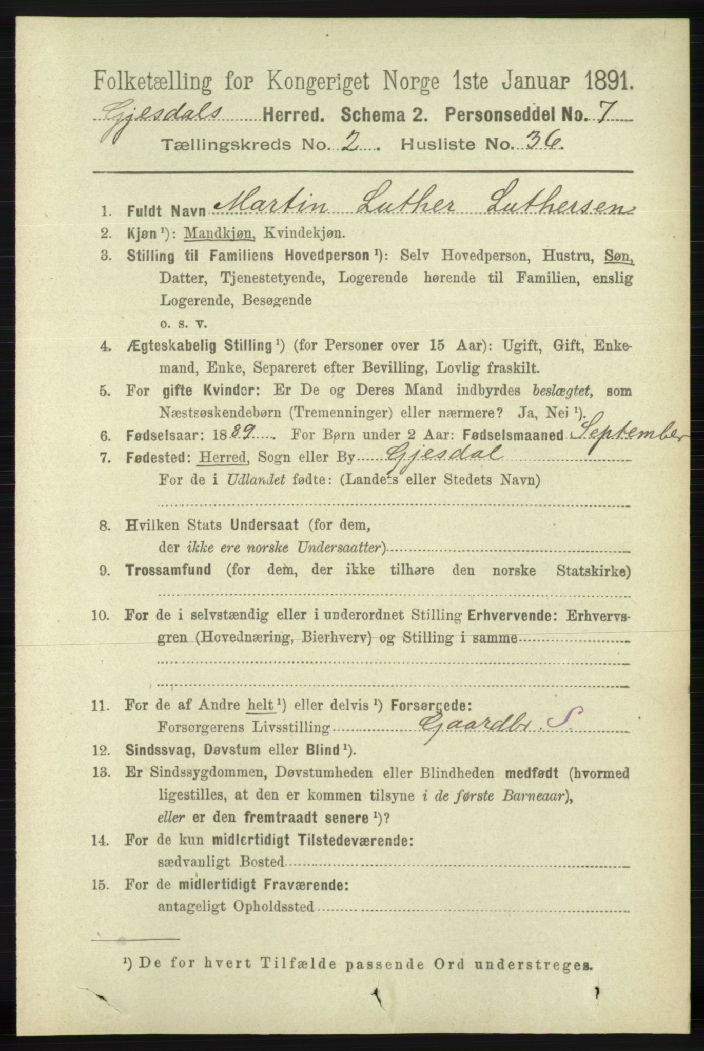 RA, 1891 census for 1122 Gjesdal, 1891, p. 676