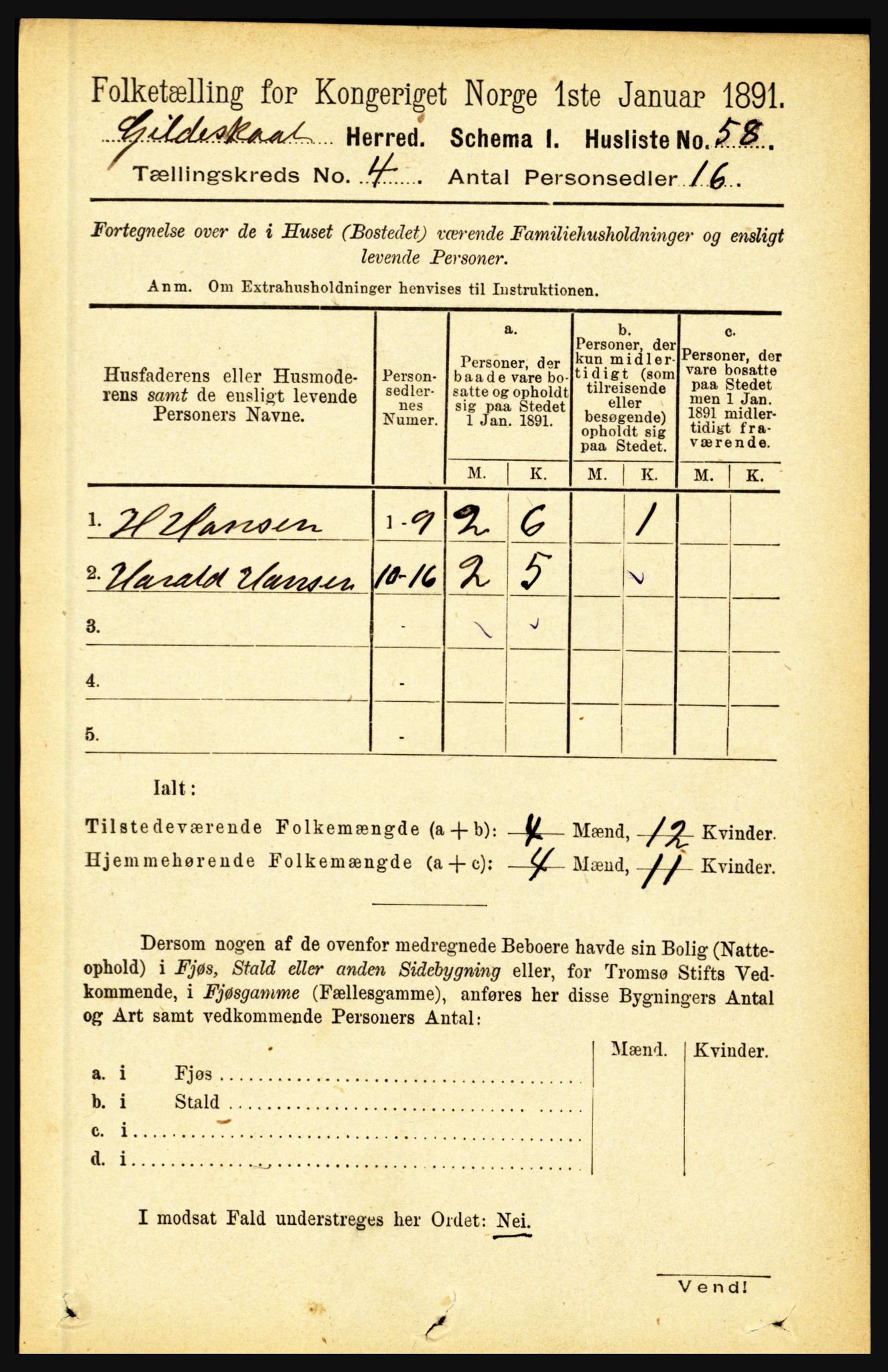 RA, 1891 census for 1838 Gildeskål, 1891, p. 1057