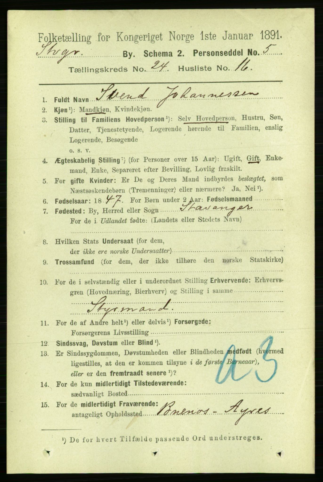RA, 1891 census for 1103 Stavanger, 1891, p. 26482