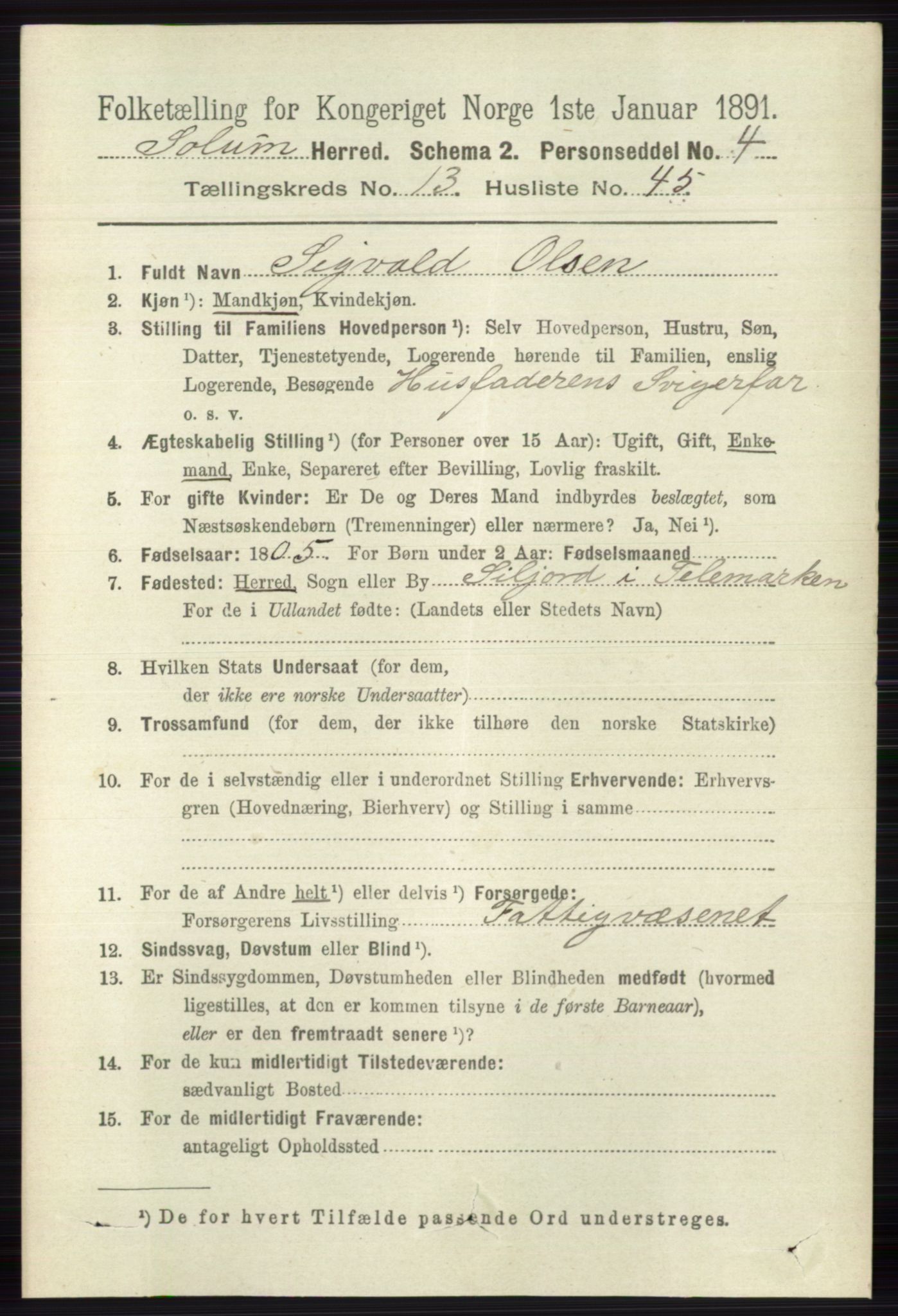 RA, 1891 census for 0818 Solum, 1891, p. 6287