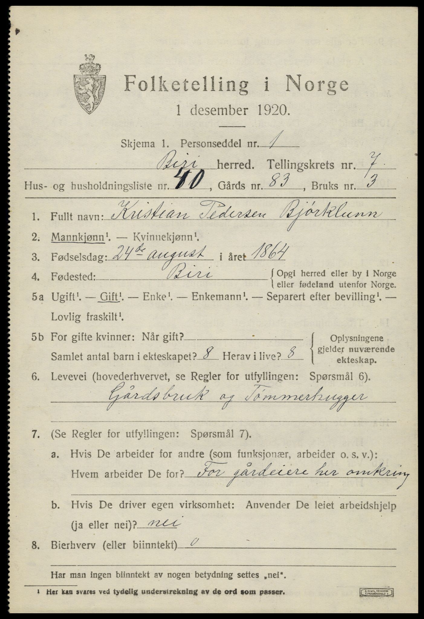 SAH, 1920 census for Biri, 1920, p. 6375