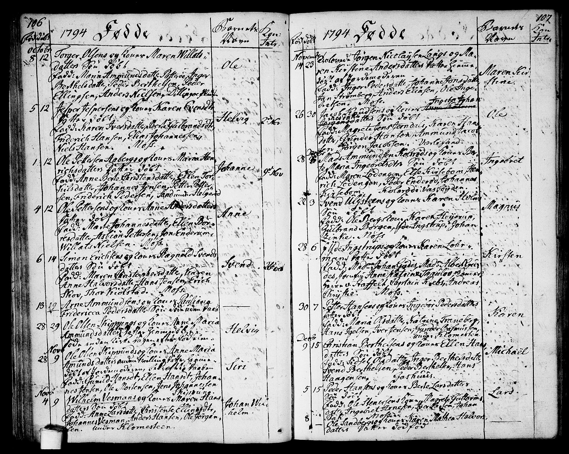 Moss prestekontor Kirkebøker, SAO/A-2003/F/Fa/L0004: Parish register (official) no. I 4, 1784-1808, p. 106-107