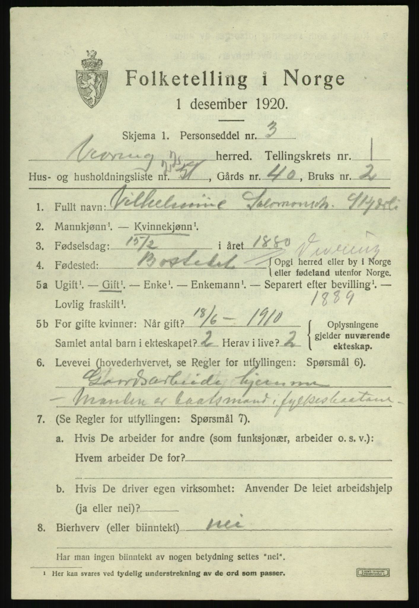 SAB, 1920 census for Vevring, 1920, p. 666