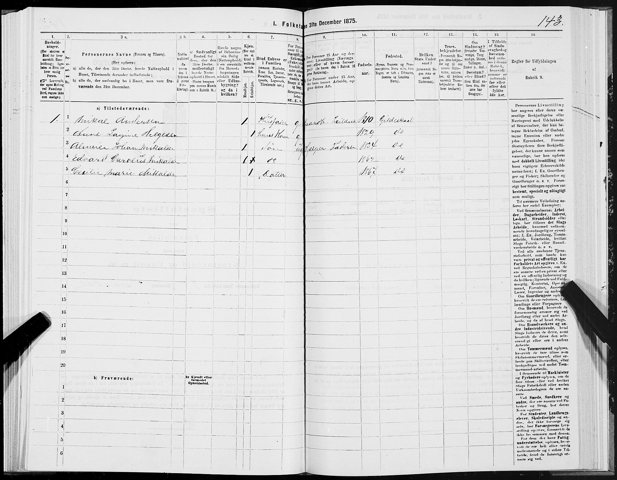 SAT, 1875 census for 1838P Gildeskål, 1875, p. 1143