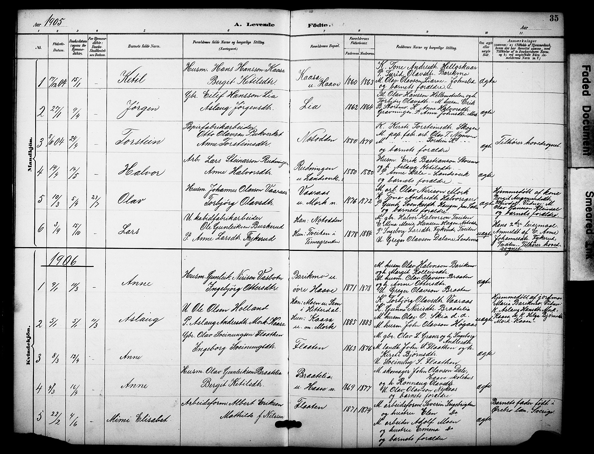 Heddal kirkebøker, SAKO/A-268/F/Fb/L0001: Parish register (official) no. II 1, 1884-1910, p. 35