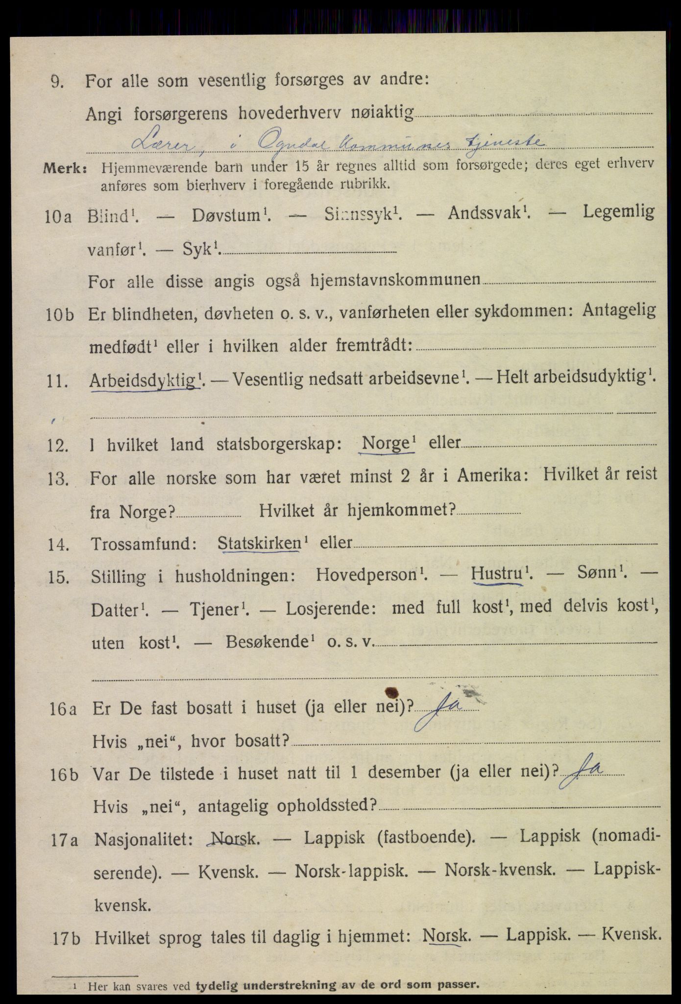 SAT, 1920 census for Ogndal, 1920, p. 1358