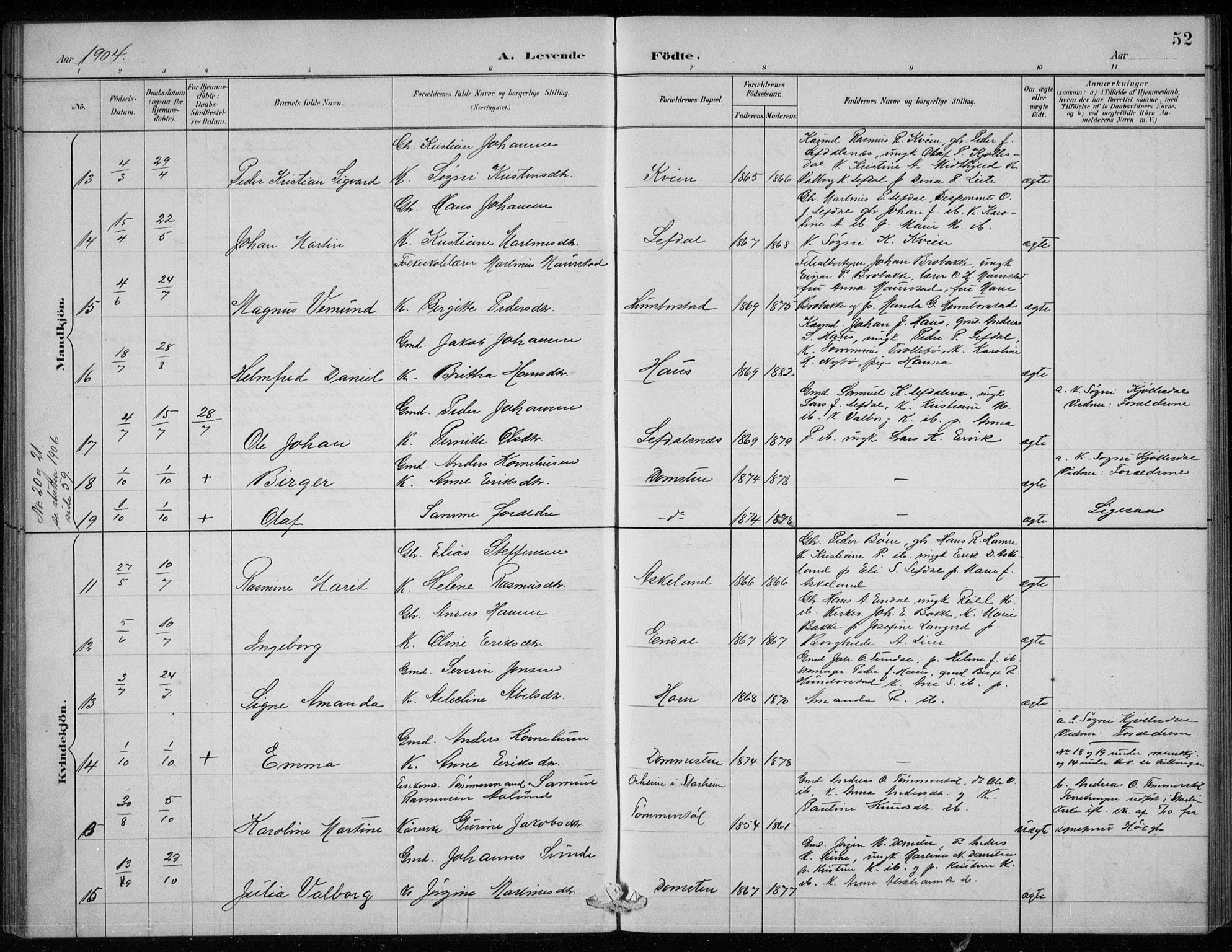 Davik sokneprestembete, SAB/A-79701/H/Hab/Haba/L0002: Parish register (copy) no. A 2, 1890-1911, p. 52