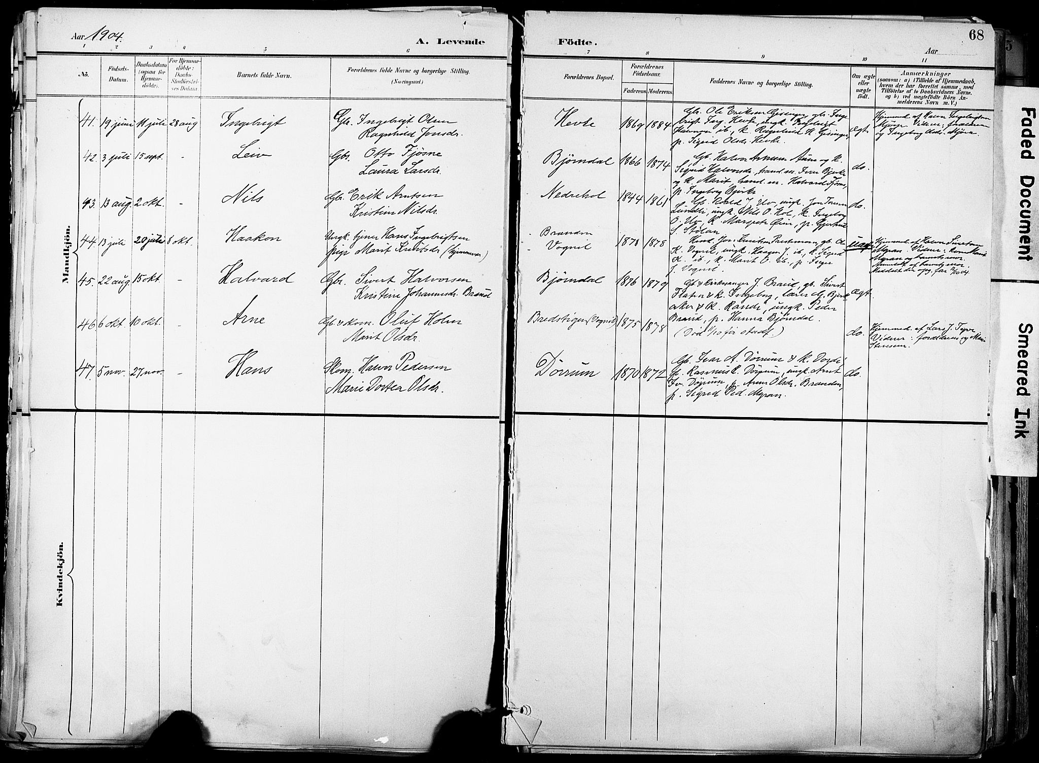 Ministerialprotokoller, klokkerbøker og fødselsregistre - Sør-Trøndelag, AV/SAT-A-1456/678/L0902: Parish register (official) no. 678A11, 1895-1911, p. 68