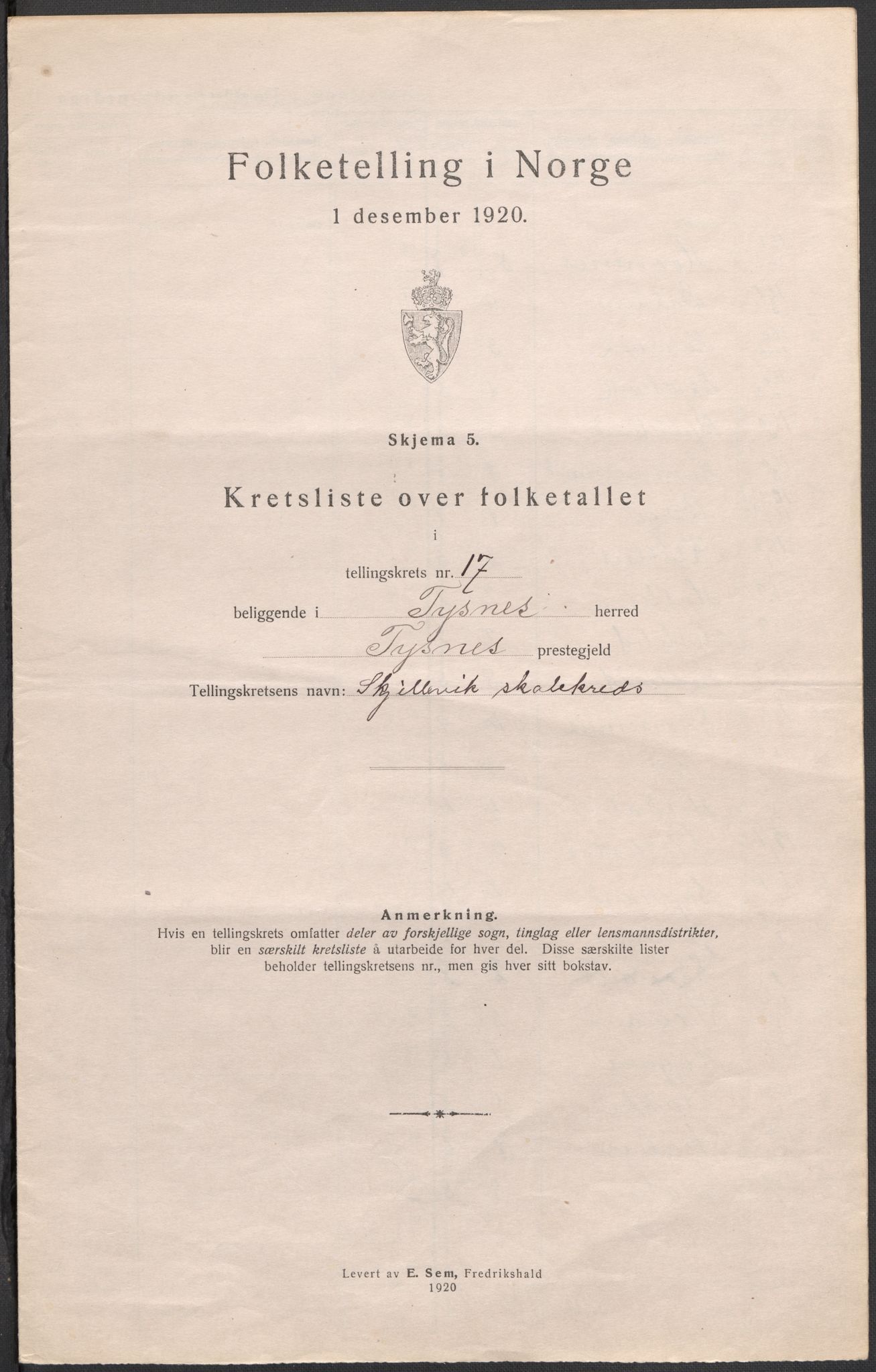 SAB, 1920 census for Tysnes, 1920, p. 53