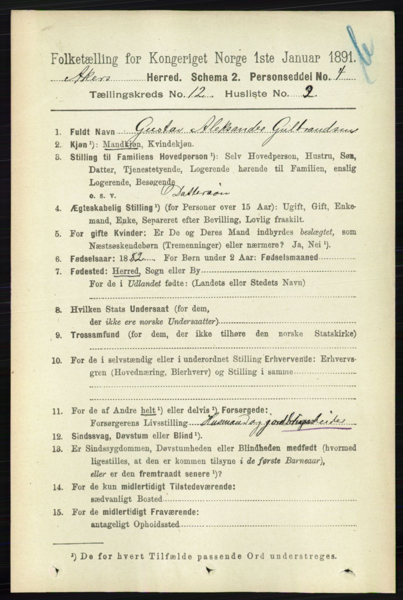 RA, 1891 census for 0218 Aker, 1891, p. 11419