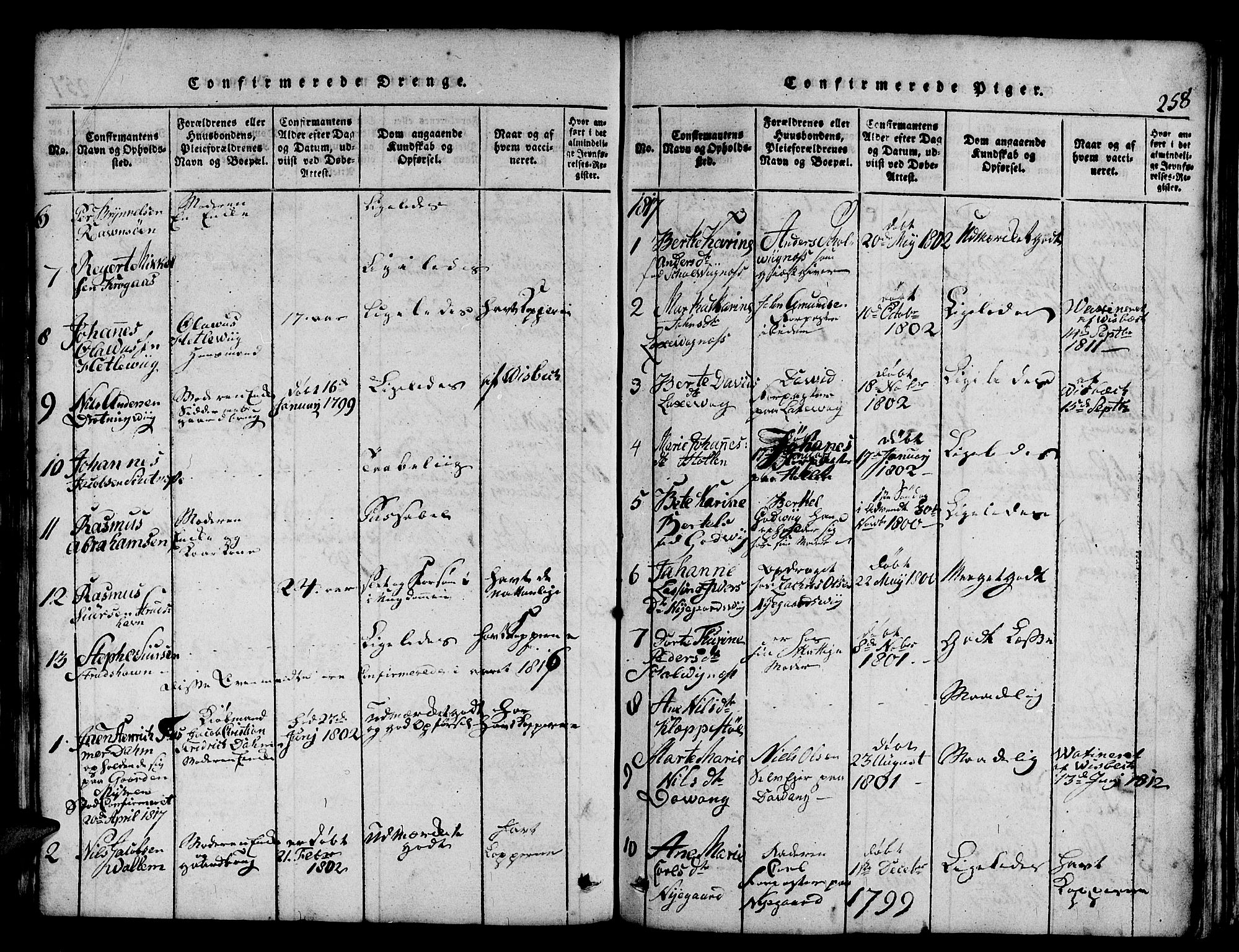 Askøy Sokneprestembete, SAB/A-74101/H/Ha/Haa/Haaa/L0003: Parish register (official) no. A 3, 1815-1825, p. 258