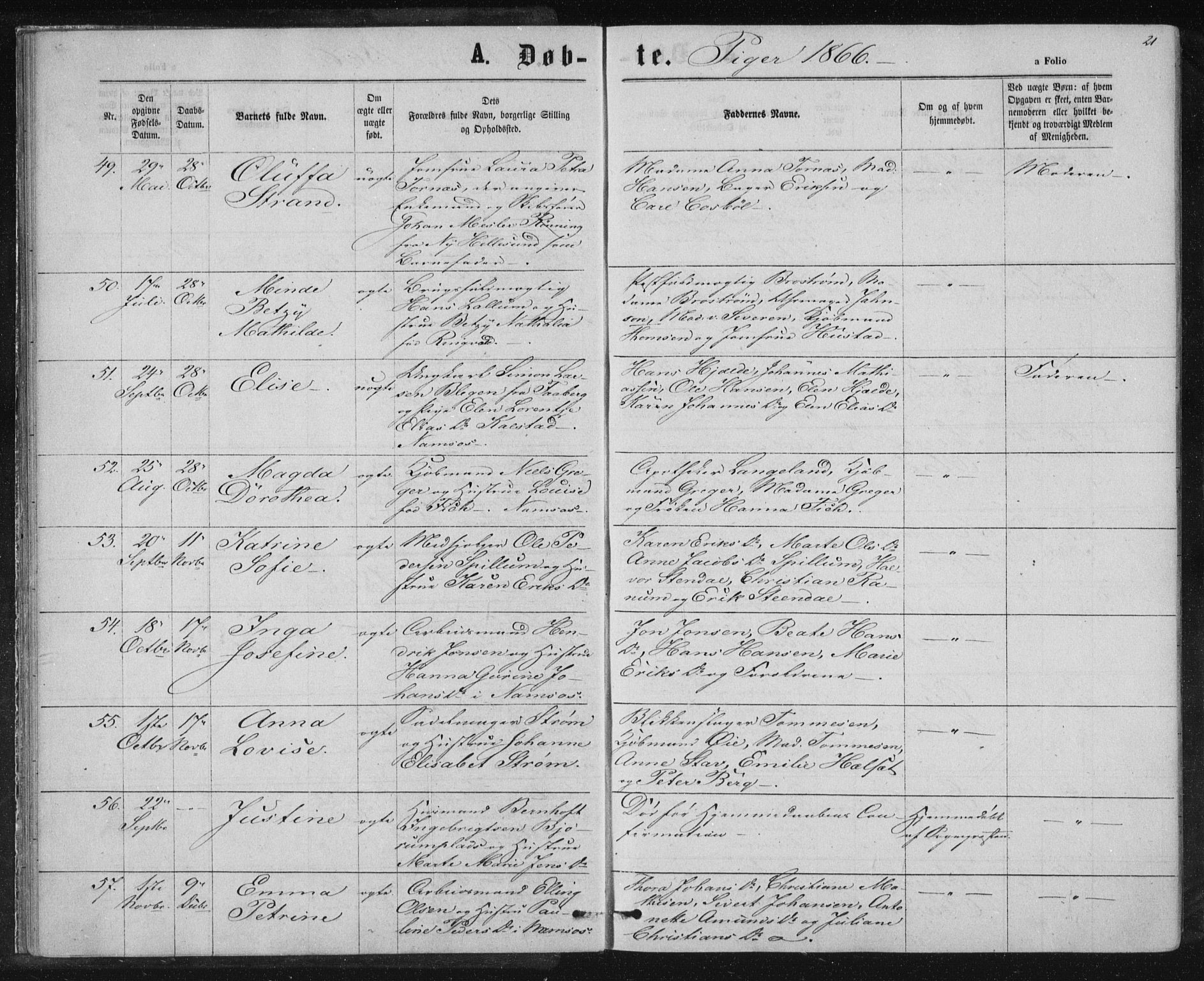 Ministerialprotokoller, klokkerbøker og fødselsregistre - Nord-Trøndelag, SAT/A-1458/768/L0570: Parish register (official) no. 768A05, 1865-1874, p. 21