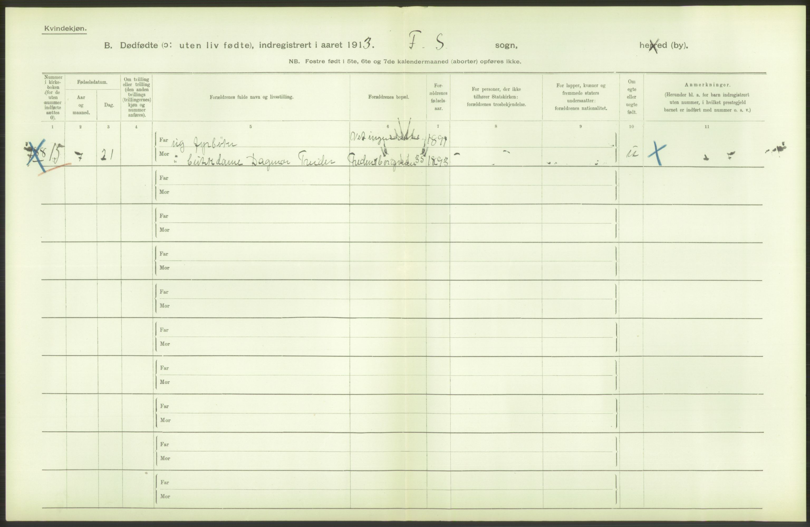 Statistisk sentralbyrå, Sosiodemografiske emner, Befolkning, AV/RA-S-2228/D/Df/Dfb/Dfbc/L0010: Kristiania: Døde, dødfødte., 1913, p. 48