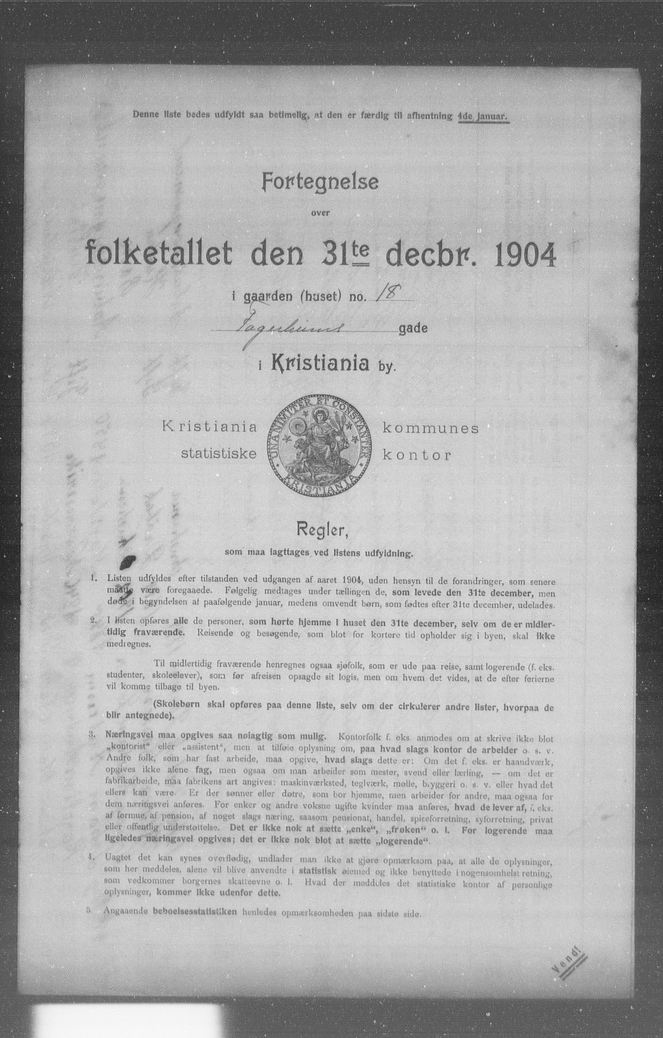 OBA, Municipal Census 1904 for Kristiania, 1904, p. 4764