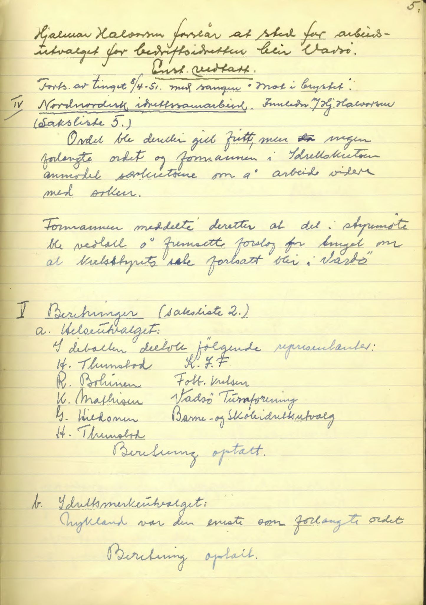 Aust-Finnmark Idrettskrets , FMFB/A-1041/A/L0002: Møteprotokoll for  styre, ting og arbeidsutvalg, 1951-1954, p. 7