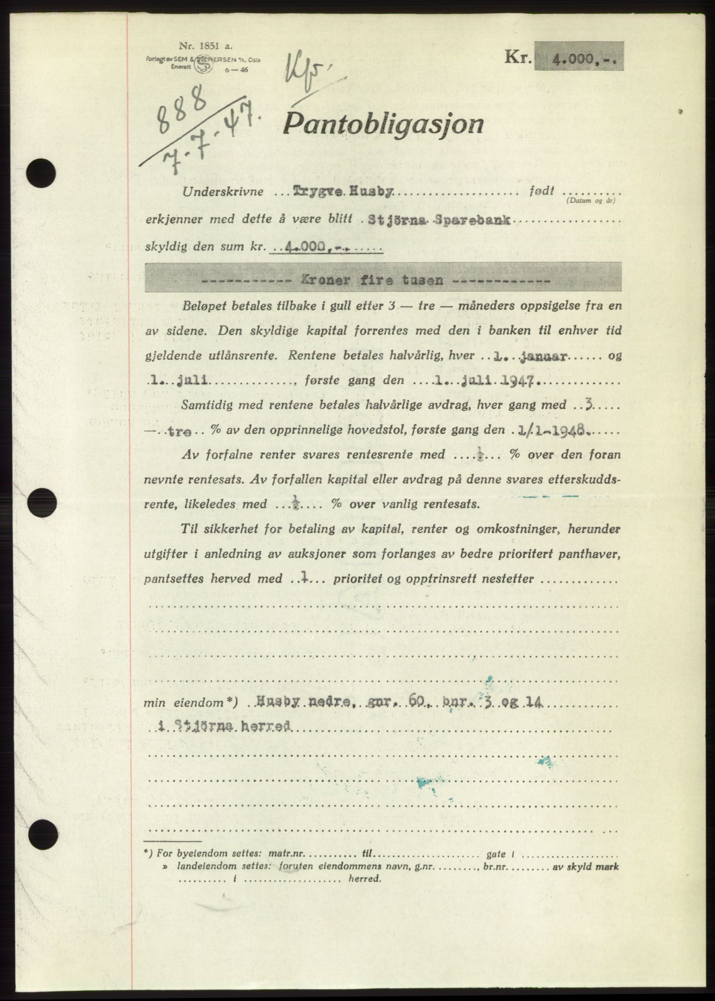 Fosen sorenskriveri, AV/SAT-A-1107/1/2/2C: Mortgage book no. B, 1946-1948, Diary no: : 888/1947