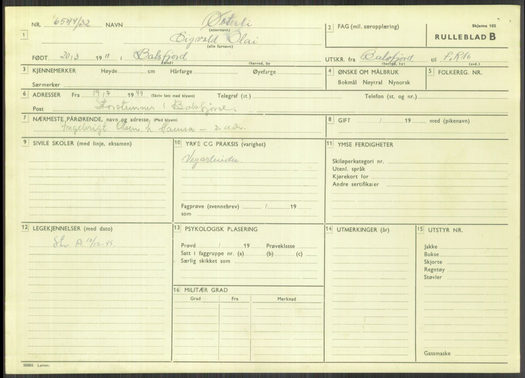 Forsvaret, Troms infanteriregiment nr. 16, AV/RA-RAFA-3146/P/Pa/L0016: Rulleblad for regimentets menige mannskaper, årsklasse 1932, 1932, p. 1643