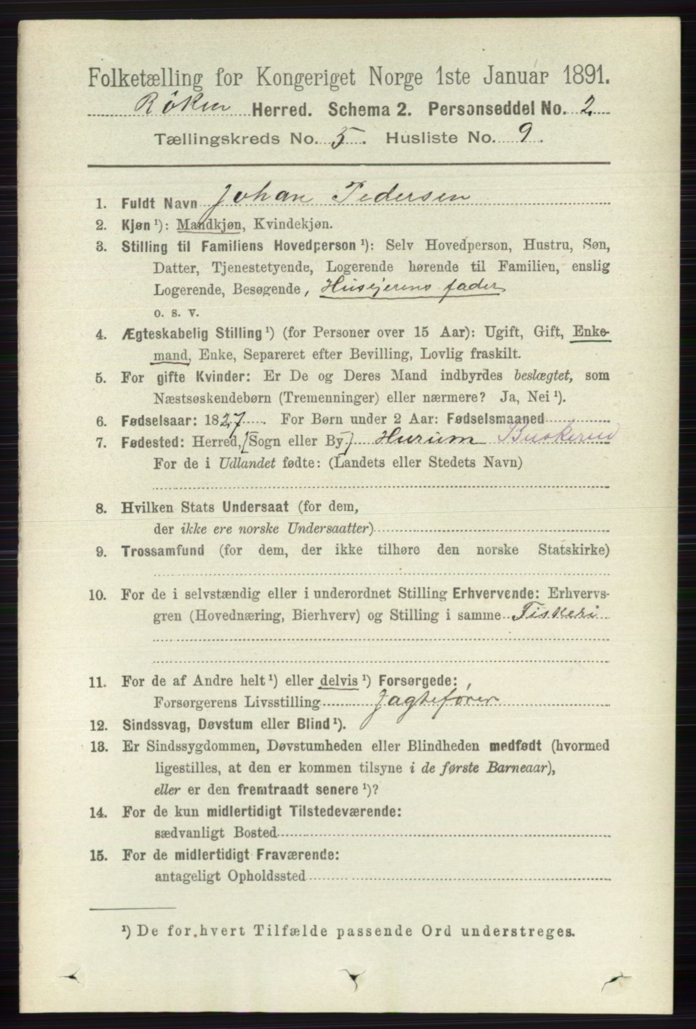 RA, 1891 census for 0627 Røyken, 1891, p. 2926