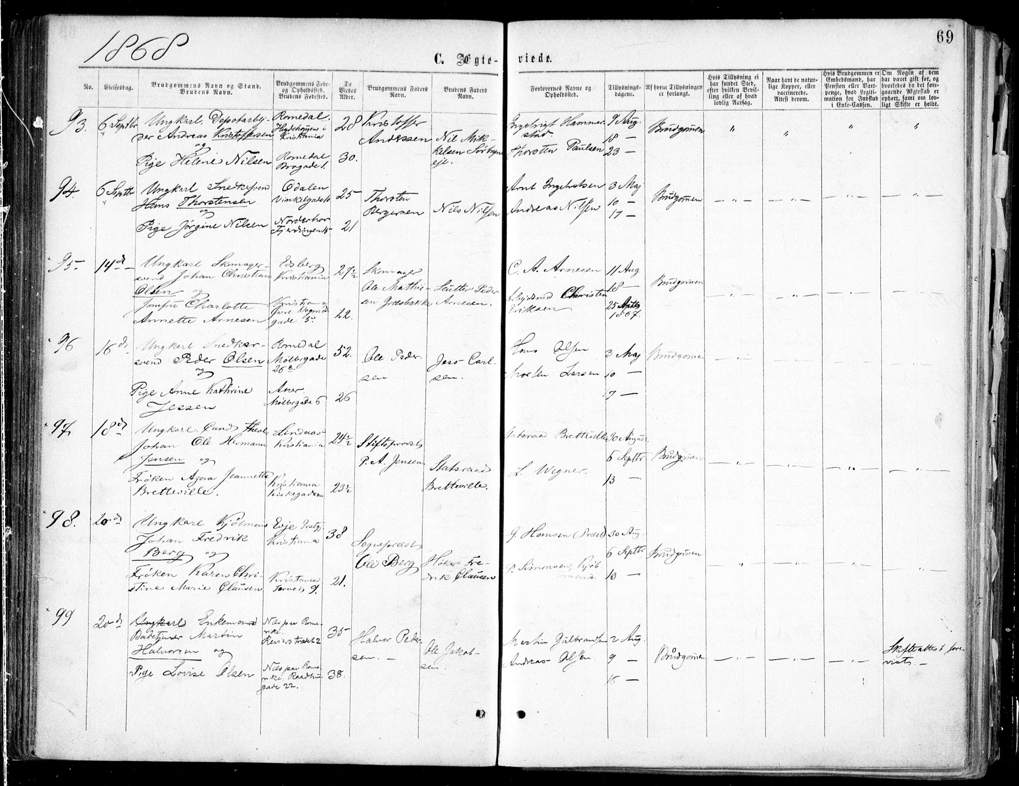 Oslo domkirke Kirkebøker, SAO/A-10752/F/Fa/L0021: Parish register (official) no. 21, 1865-1884, p. 69