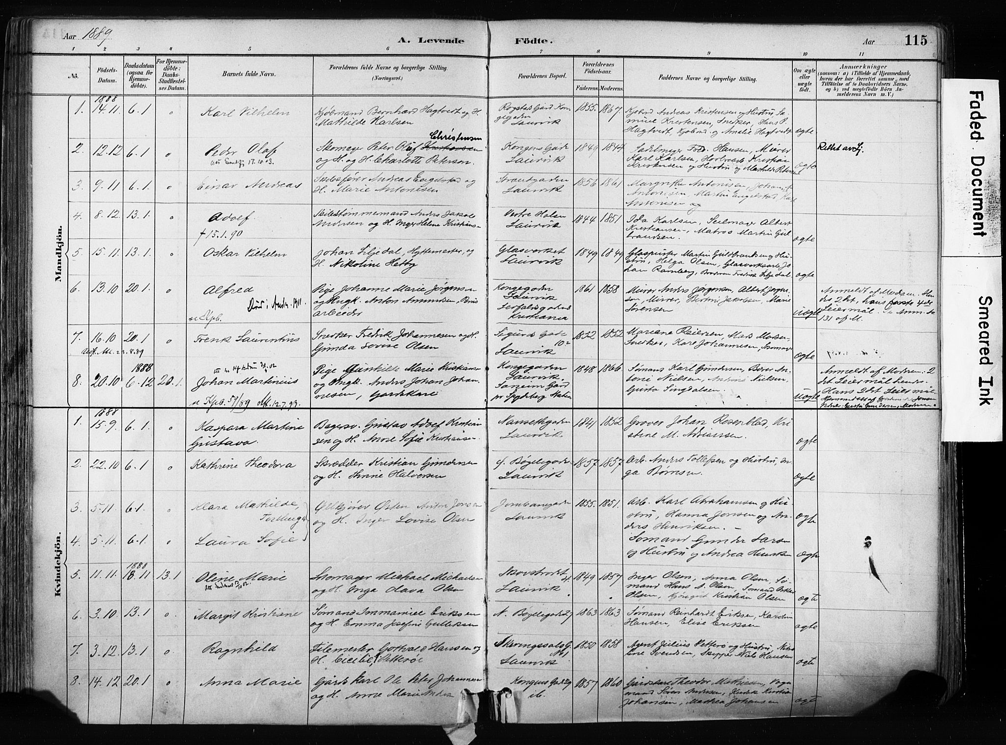 Larvik kirkebøker, AV/SAKO-A-352/F/Fa/L0009: Parish register (official) no. I 9, 1884-1904, p. 115