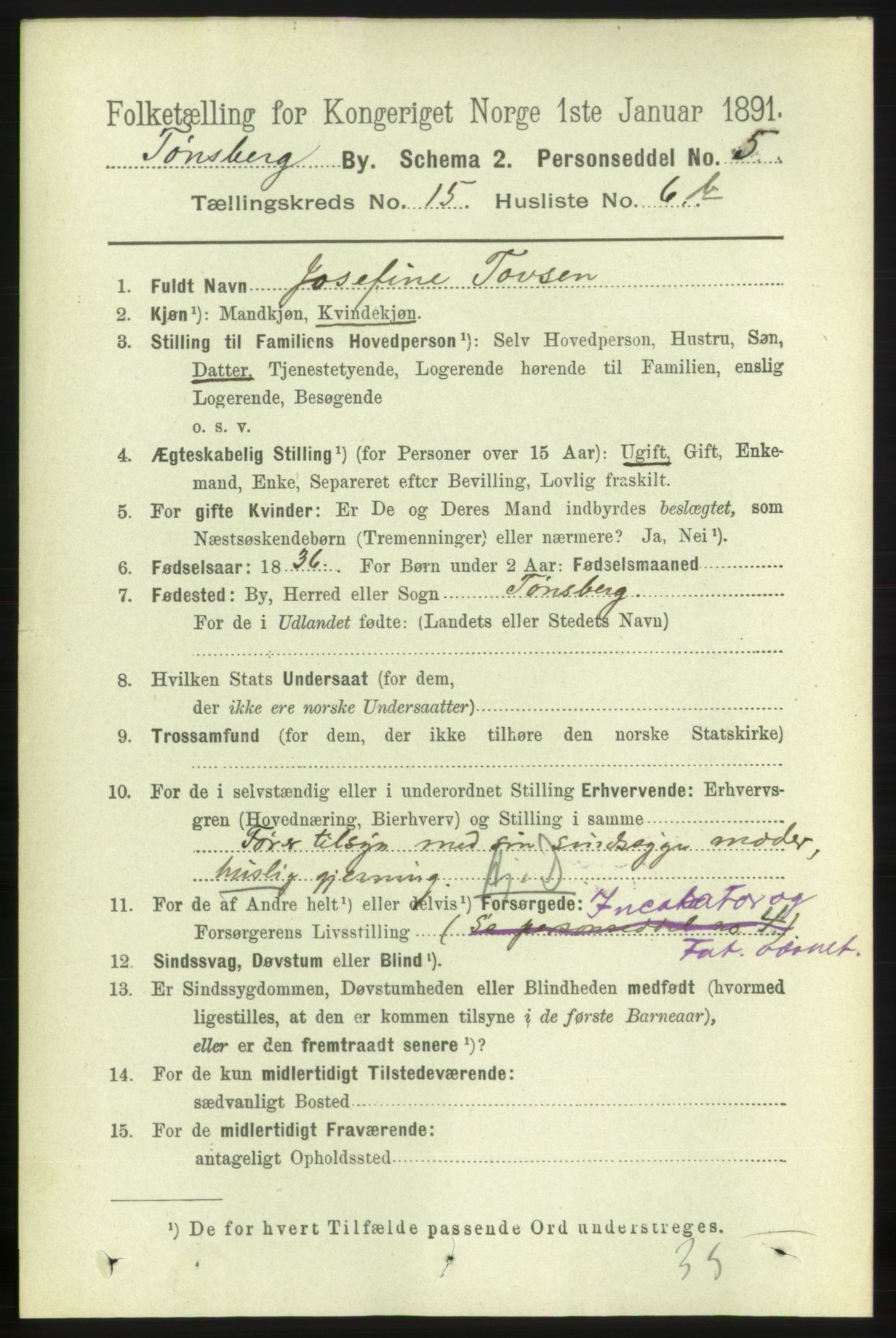 RA, 1891 census for 0705 Tønsberg, 1891, p. 4741