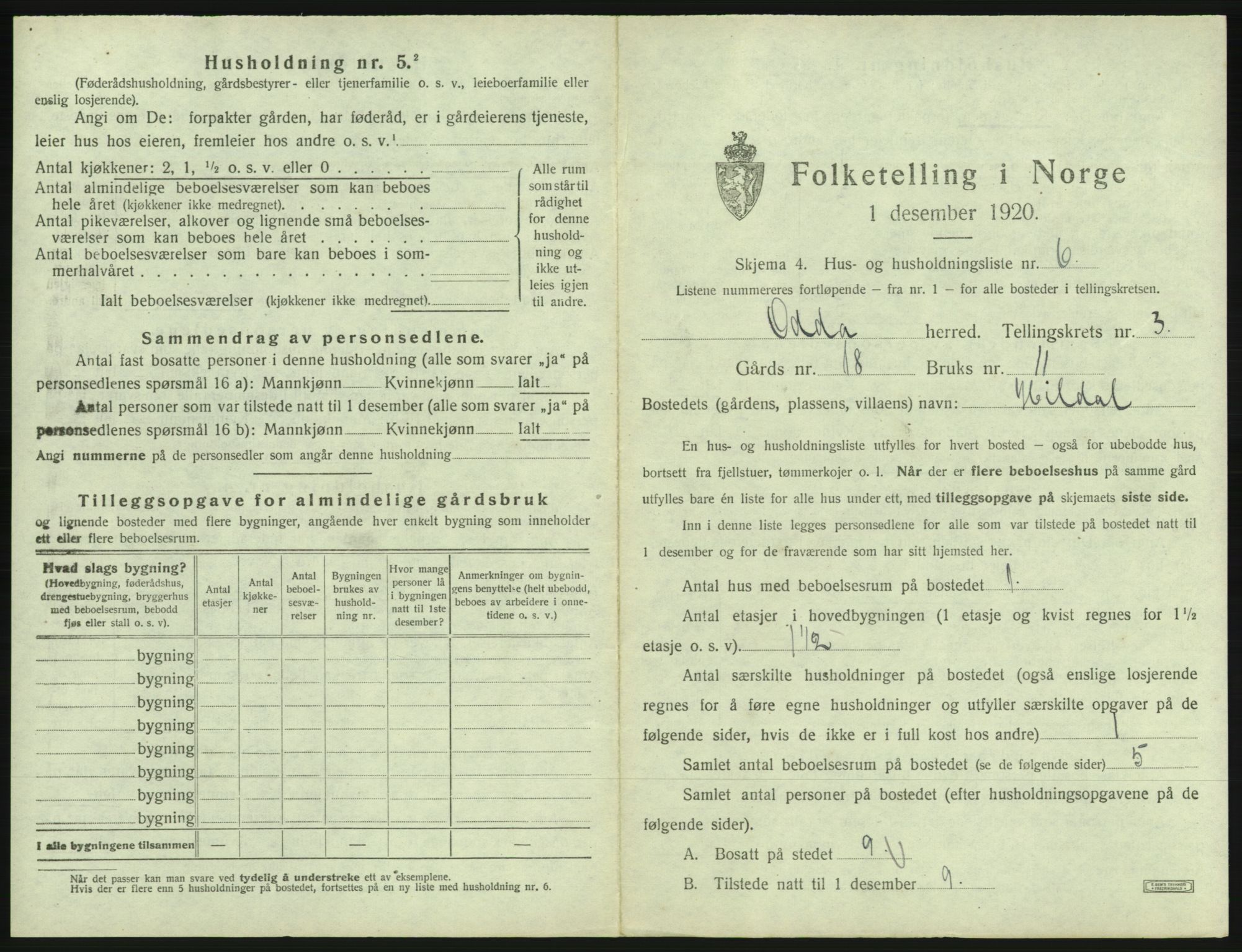 SAB, 1920 census for Odda, 1920, p. 229