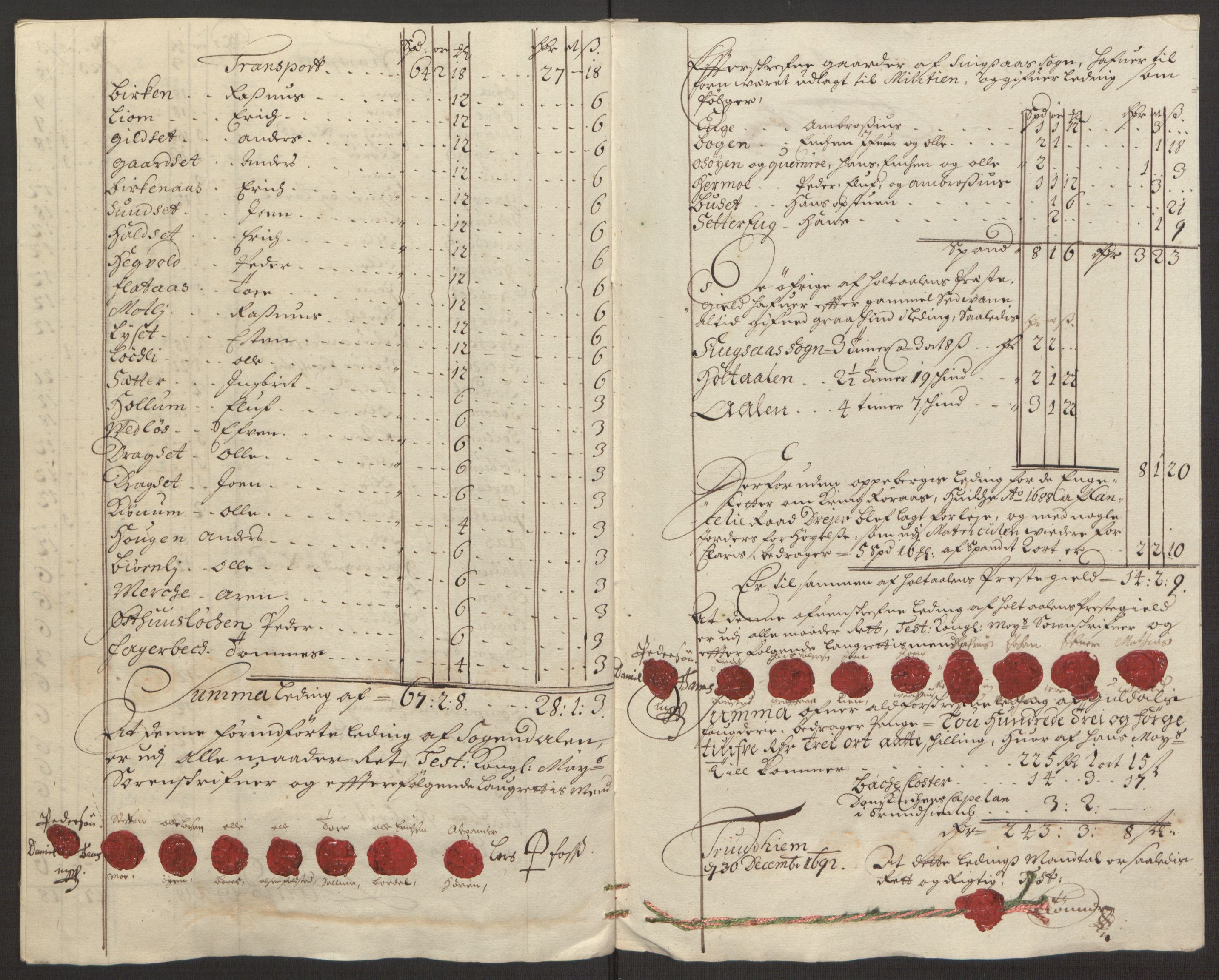 Rentekammeret inntil 1814, Reviderte regnskaper, Fogderegnskap, AV/RA-EA-4092/R59/L3942: Fogderegnskap Gauldal, 1692, p. 175