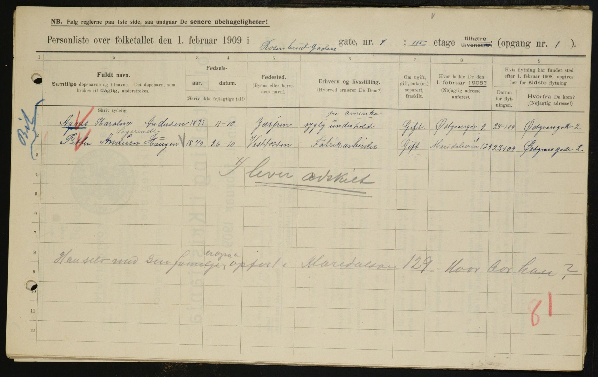 OBA, Municipal Census 1909 for Kristiania, 1909, p. 76269